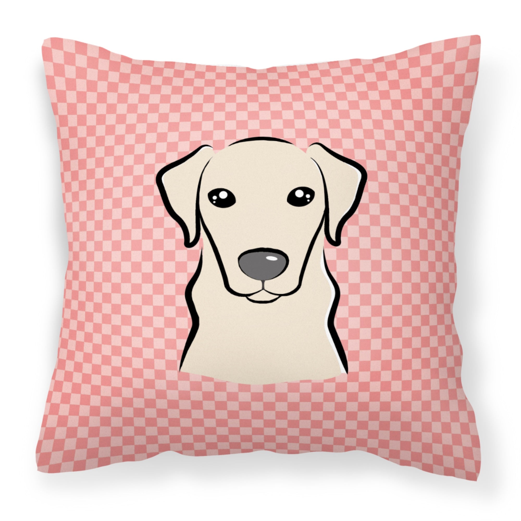 Checkerboard Pink Yellow Labrador Fabric Decorative Pillow