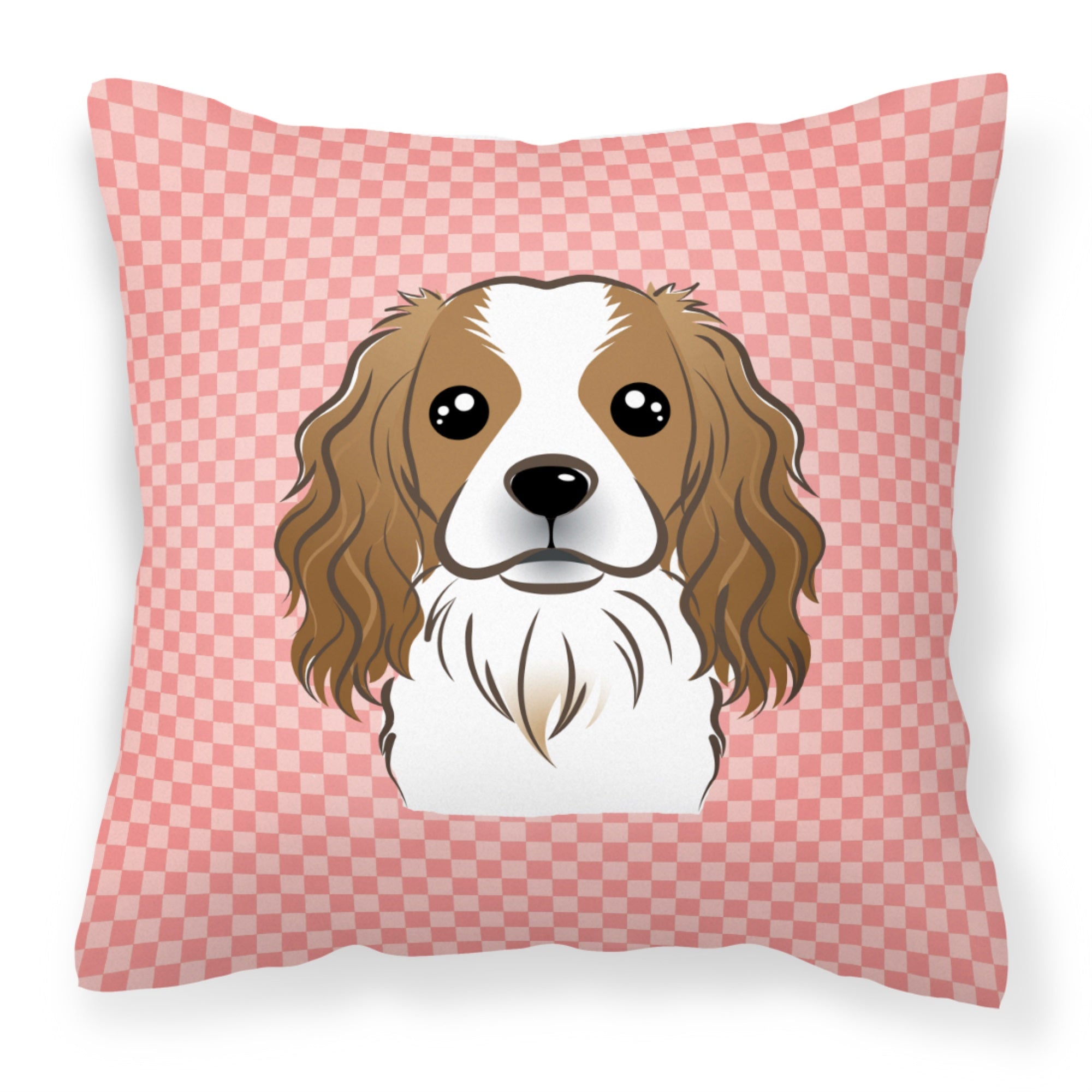 Checkerboard Pink Cavalier Spaniel Fabric Decorative Pillow