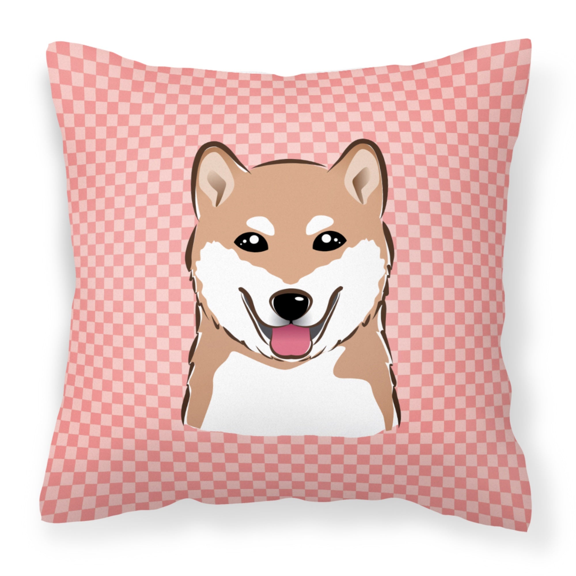 Checkerboard Pink Shiba Inu Fabric Decorative Pillow