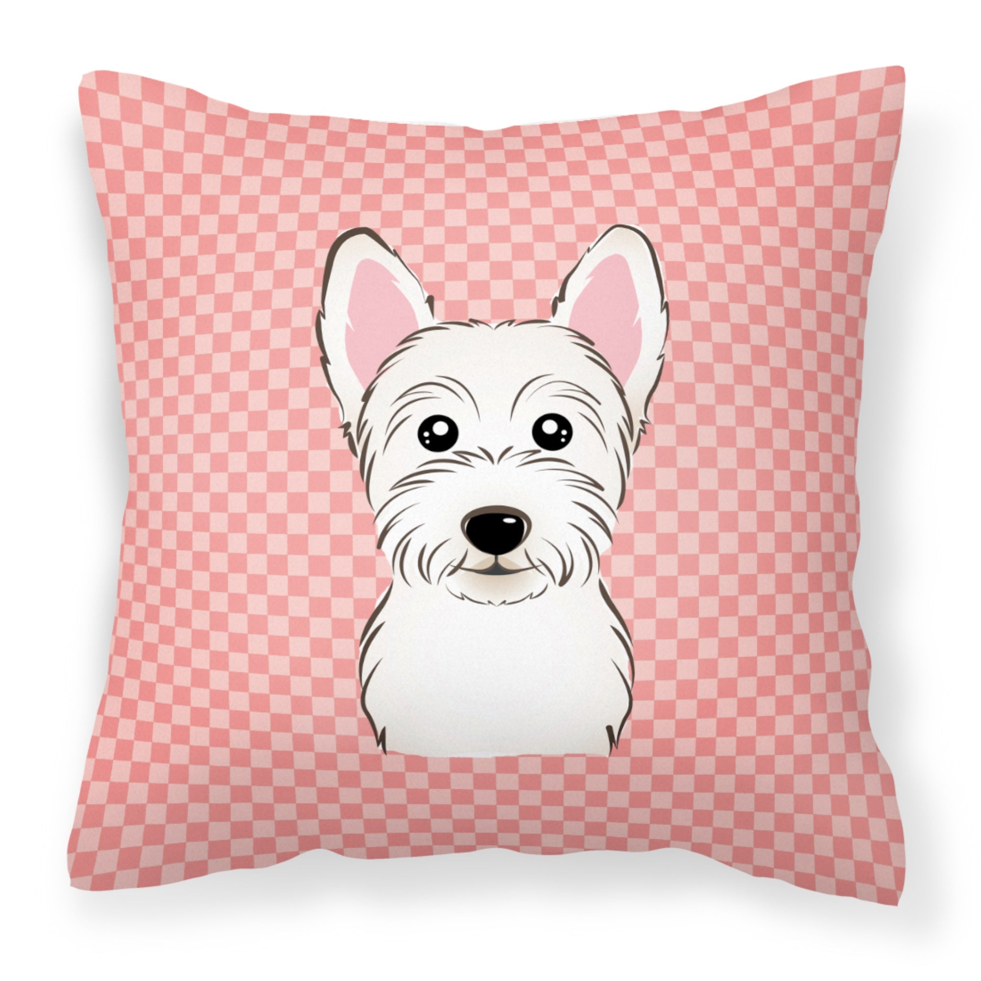 Checkerboard Pink Westie Fabric Decorative Pillow