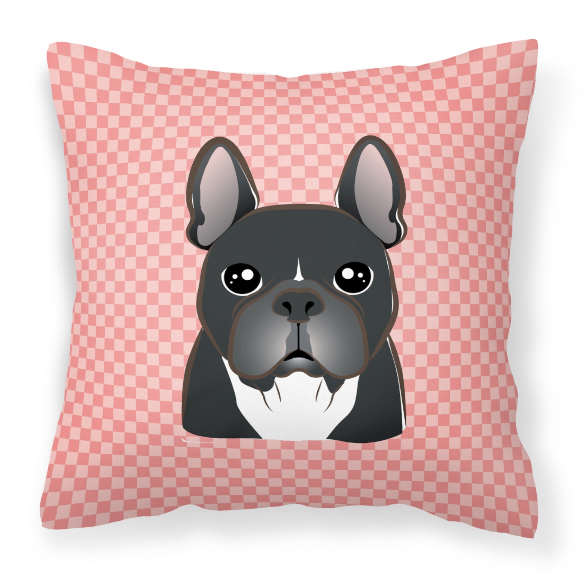 Checkerboard Pink French Bulldog Fabric Decorative Pillow