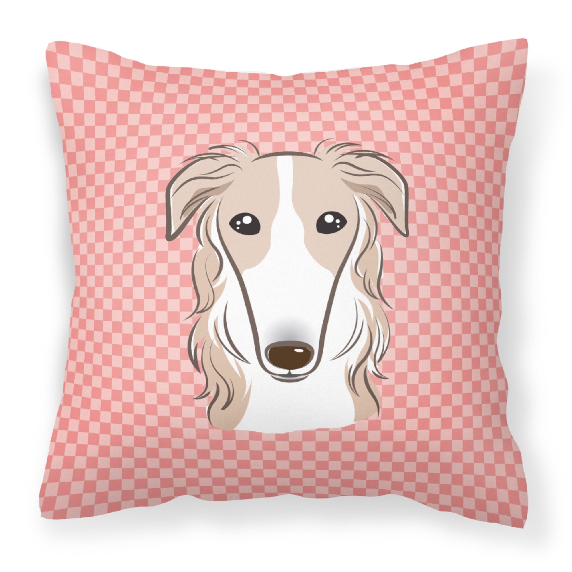 Checkerboard Pink Borzoi Fabric Decorative Pillow