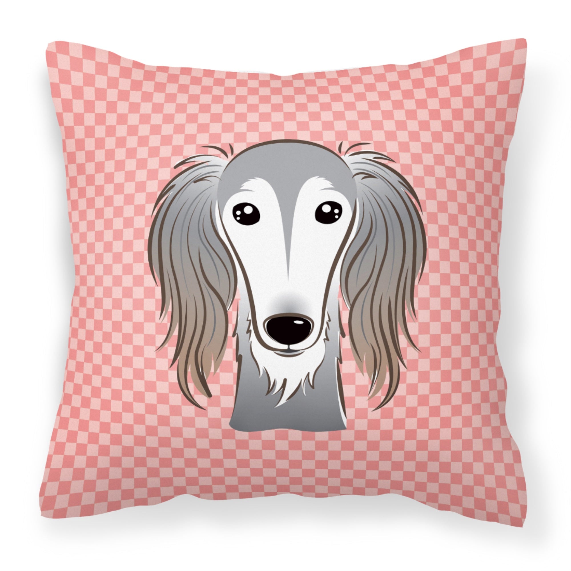 Checkerboard Pink Saluki Fabric Decorative Pillow