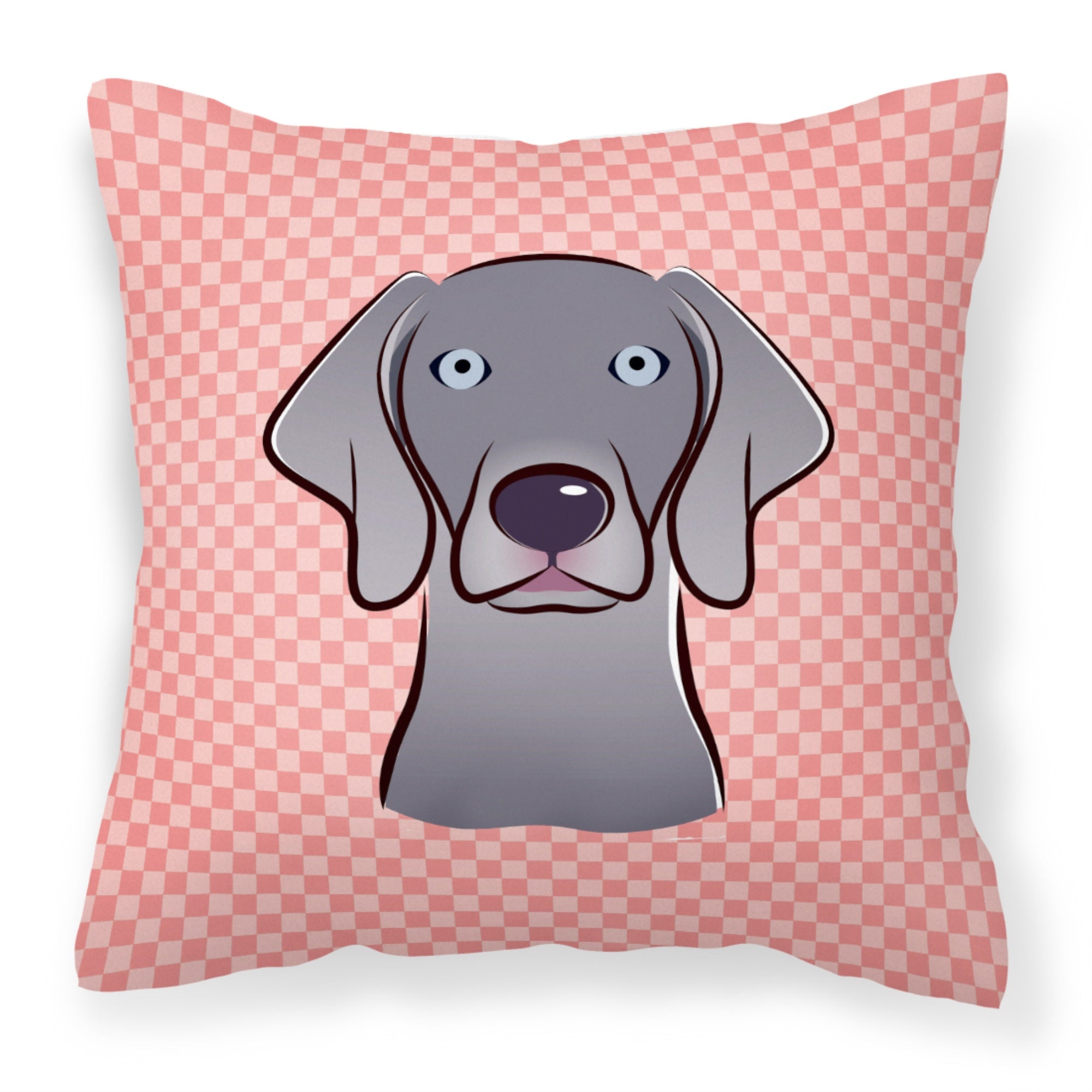 Checkerboard Pink  Weimaraner Fabric Decorative Pillow