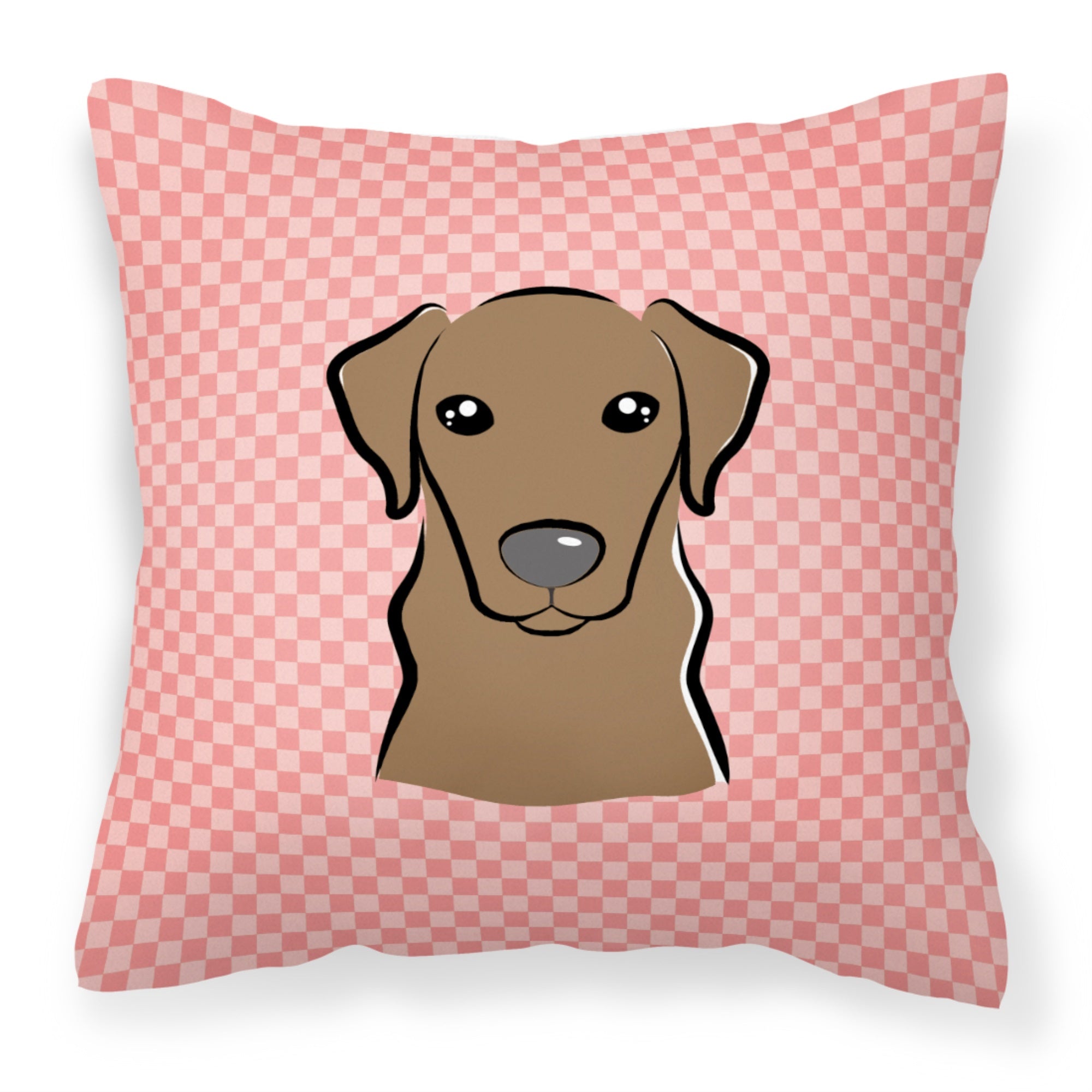 Checkerboard Pink Chocolate Labrador Fabric Decorative Pillow