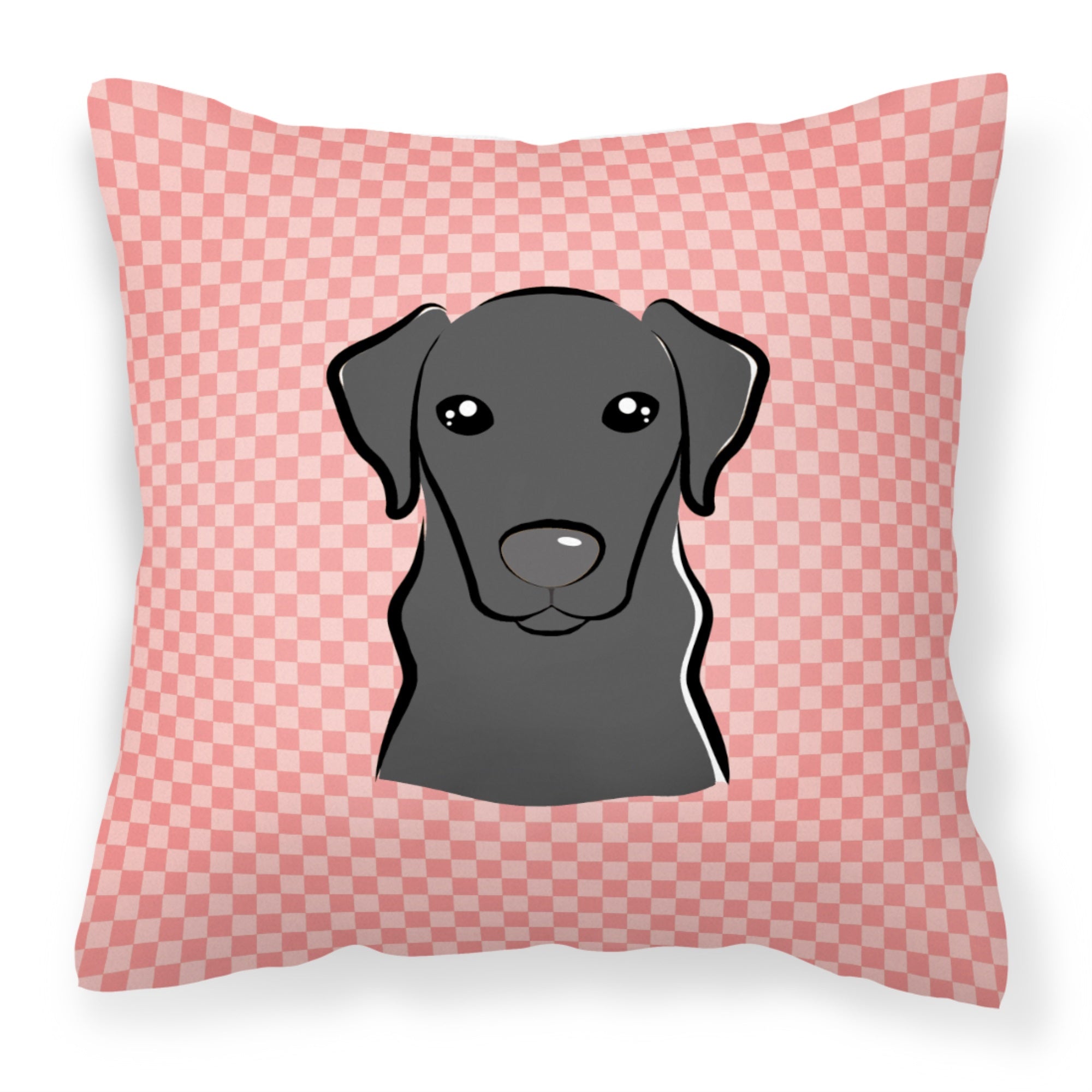 Checkerboard Pink Black Labrador Fabric Decorative Pillow