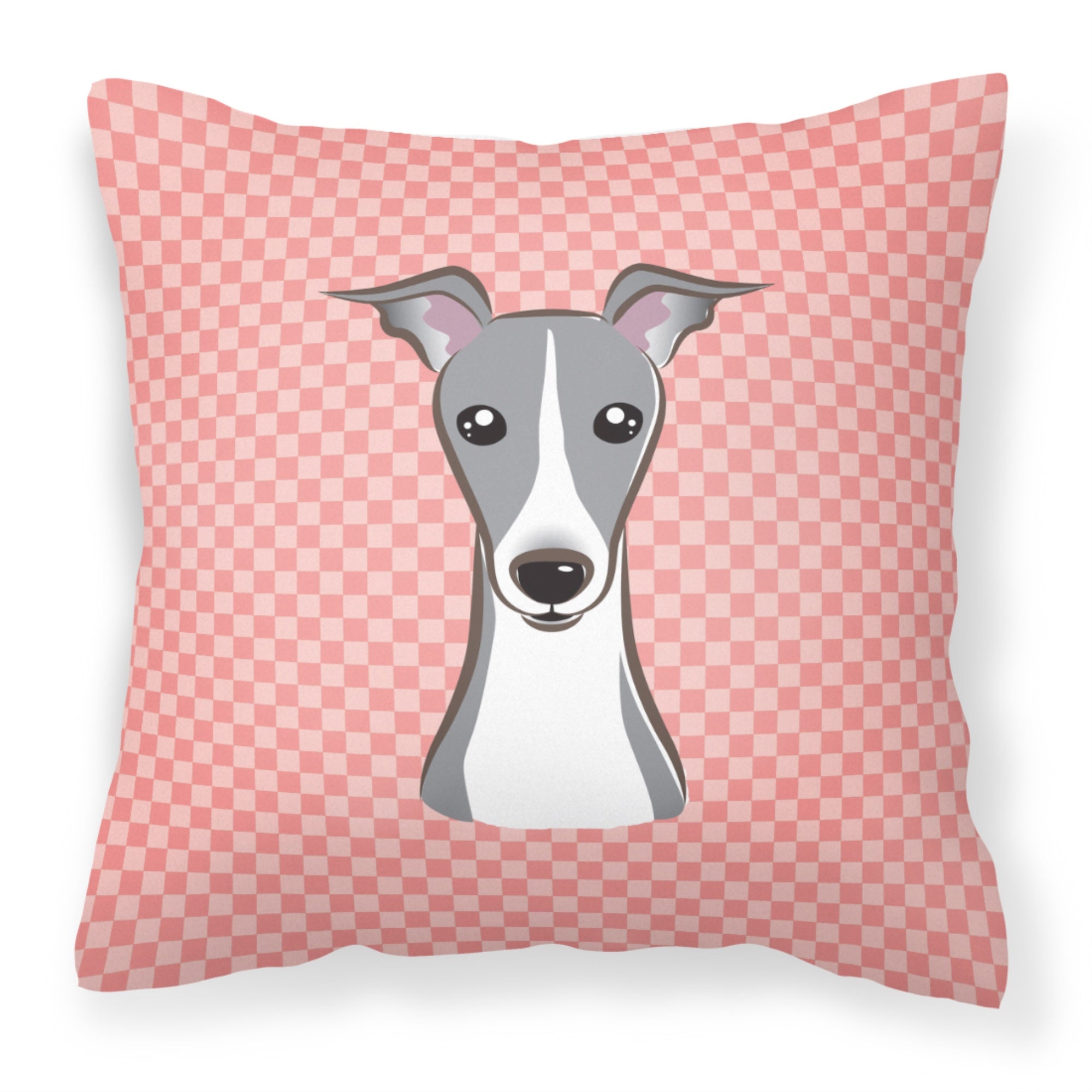 Checkerboard Pink Italian Greyhound Fabric Decorative Pillow