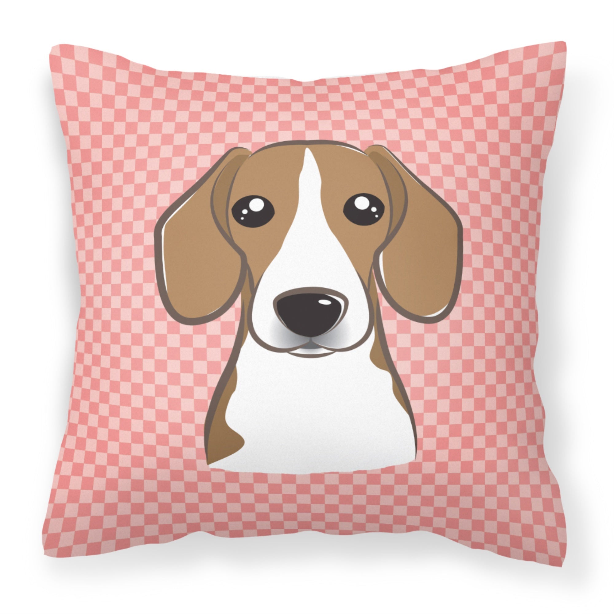 Checkerboard Pink Beagle Fabric Decorative Pillow
