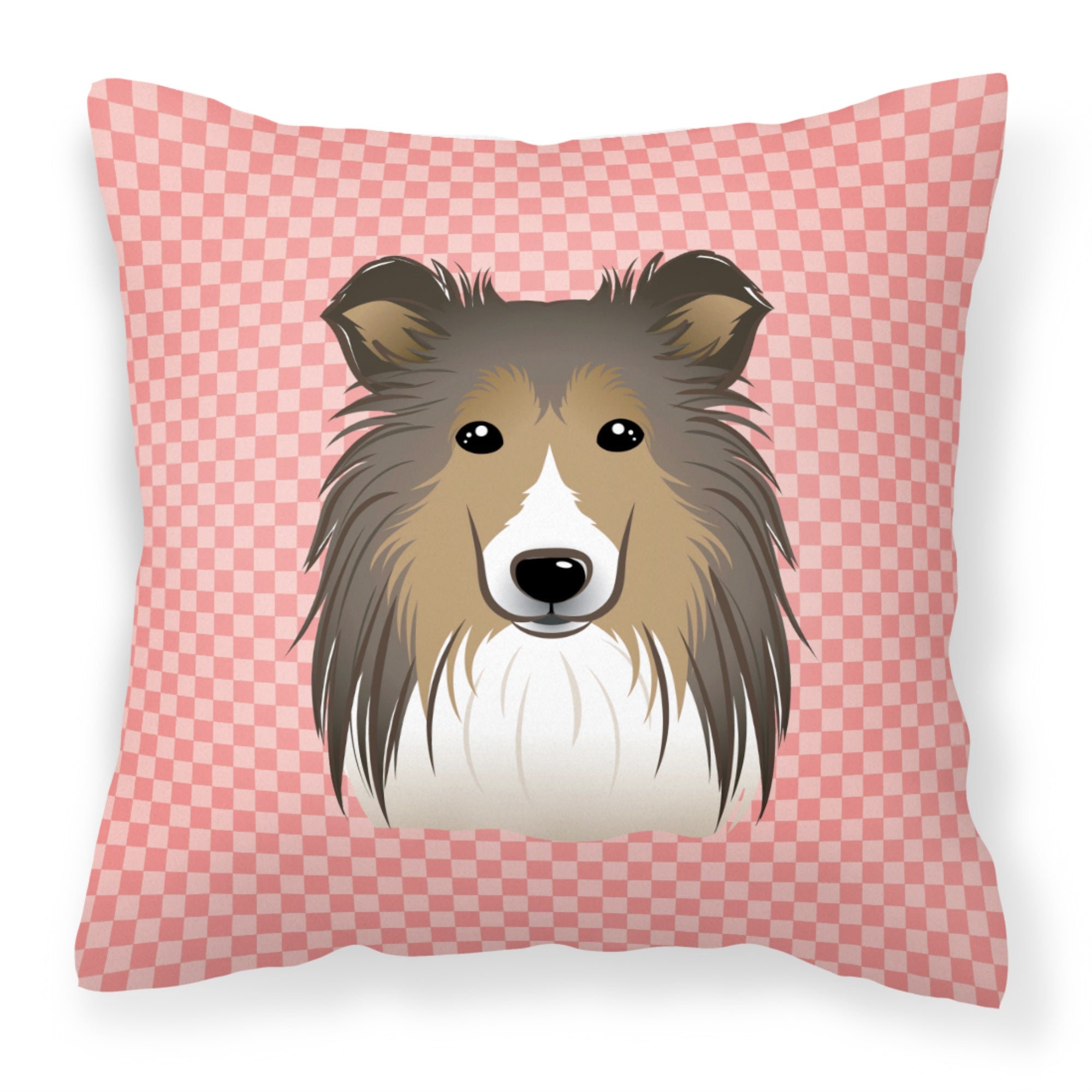 Checkerboard Pink Sheltie Fabric Decorative Pillow