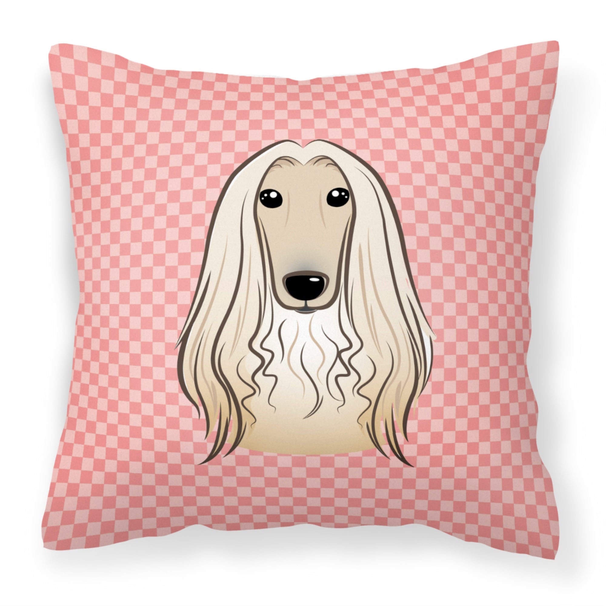 Checkerboard Pink Afghan Hound Fabric Decorative Pillow