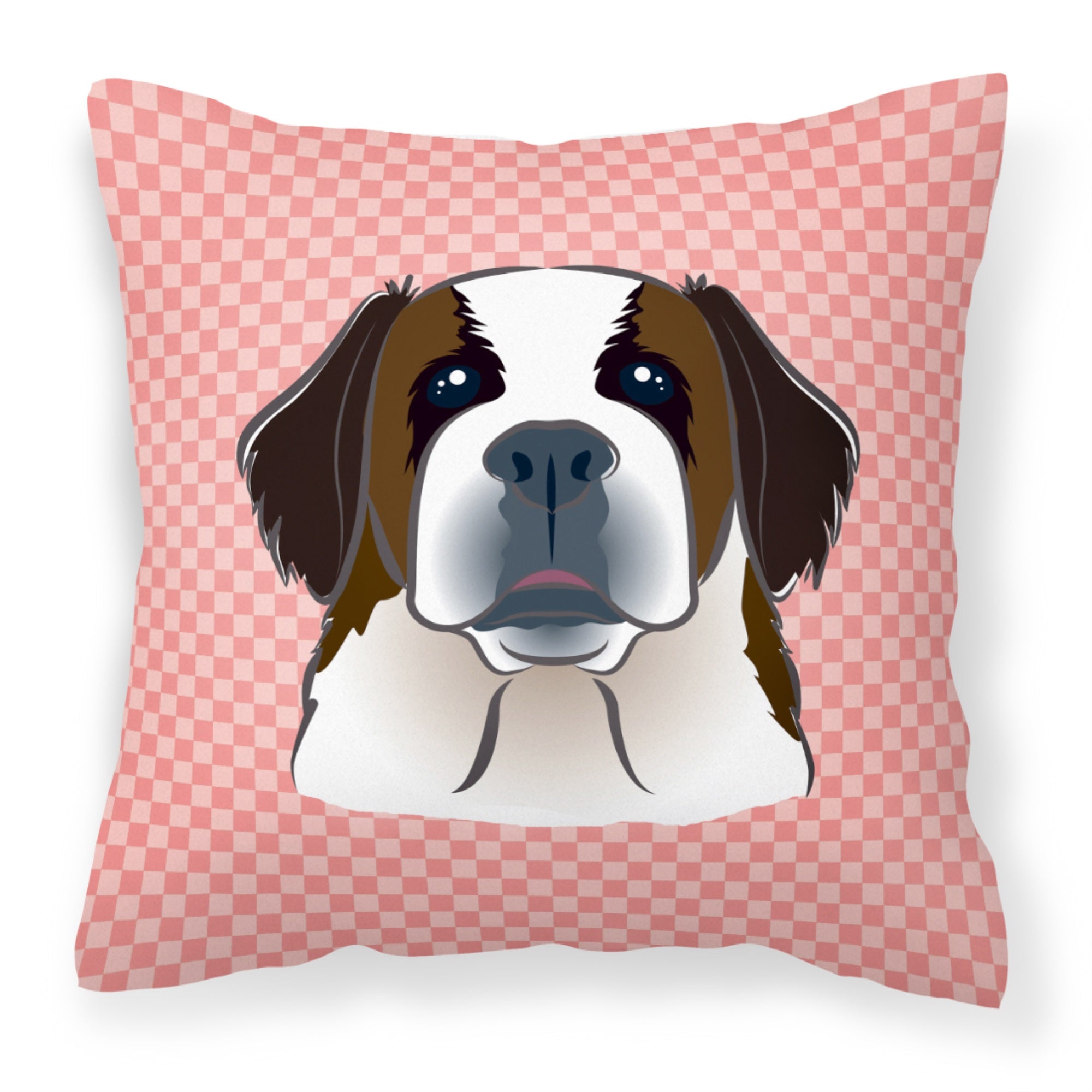 Checkerboard Pink Saint Bernard Fabric Decorative Pillow