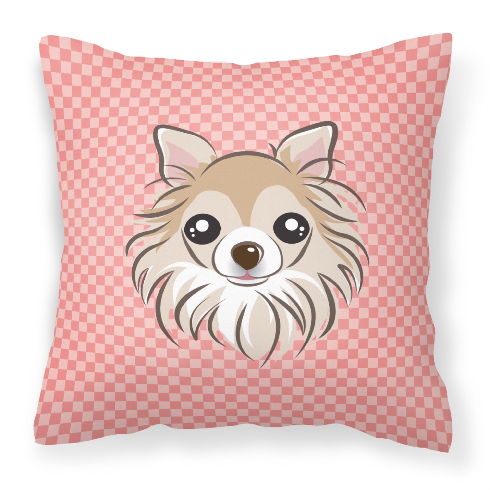 Checkerboard Pink Chihuahua Fabric Decorative Pillow