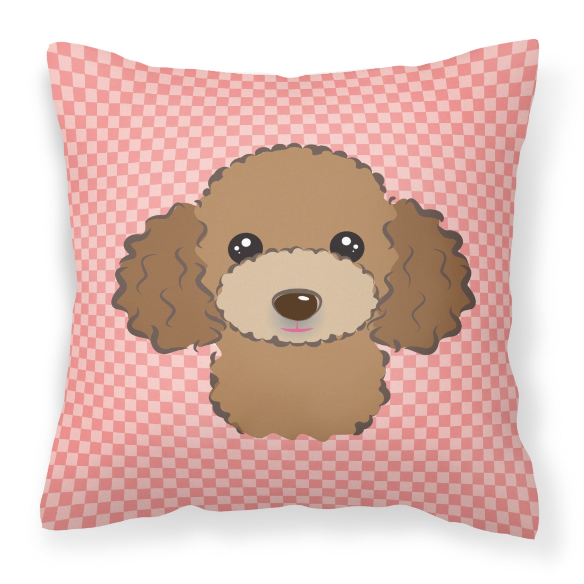 Checkerboard Pink Chocolate Brown Poodle Fabric Decorative Pillow