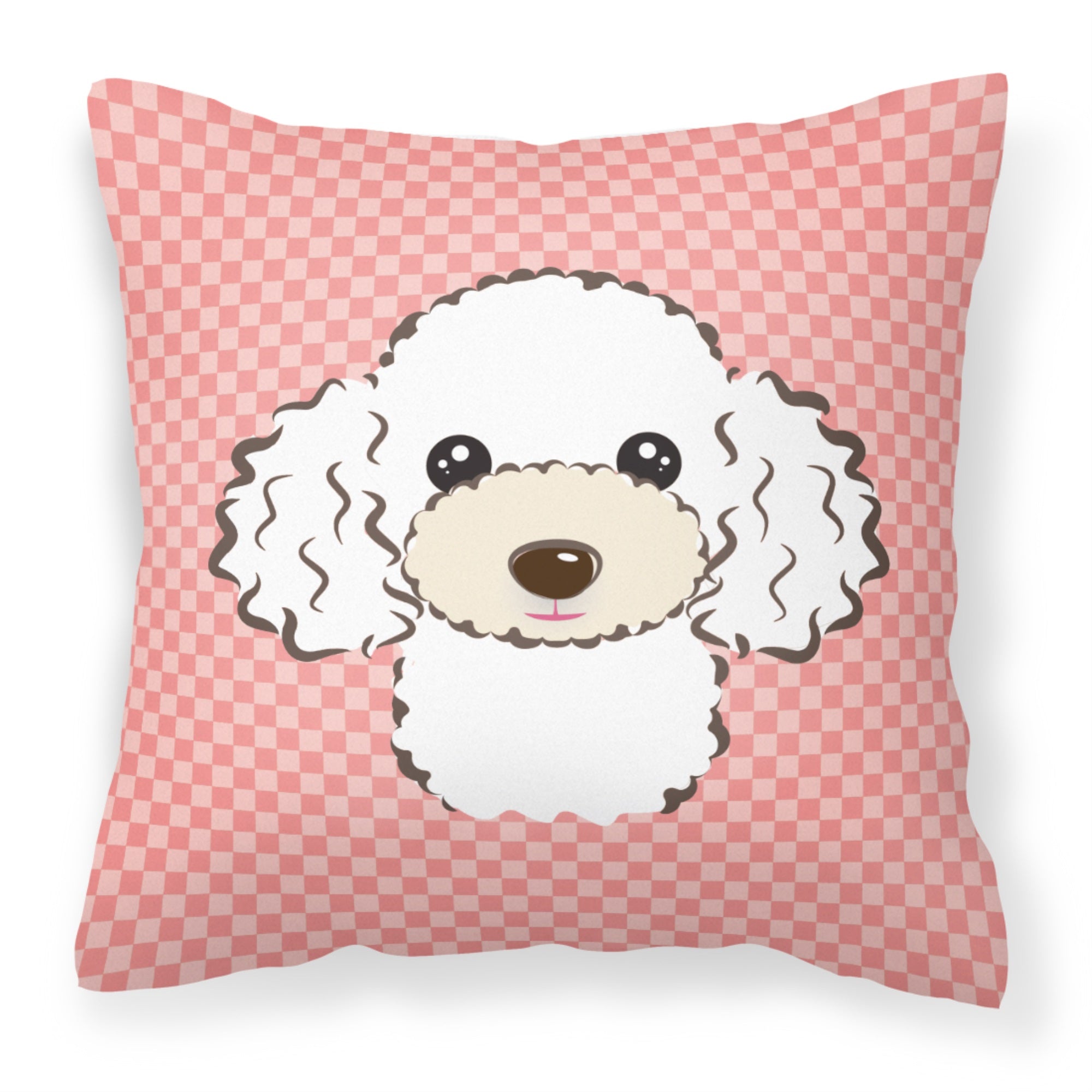 Checkerboard Pink White Poodle Fabric Decorative Pillow