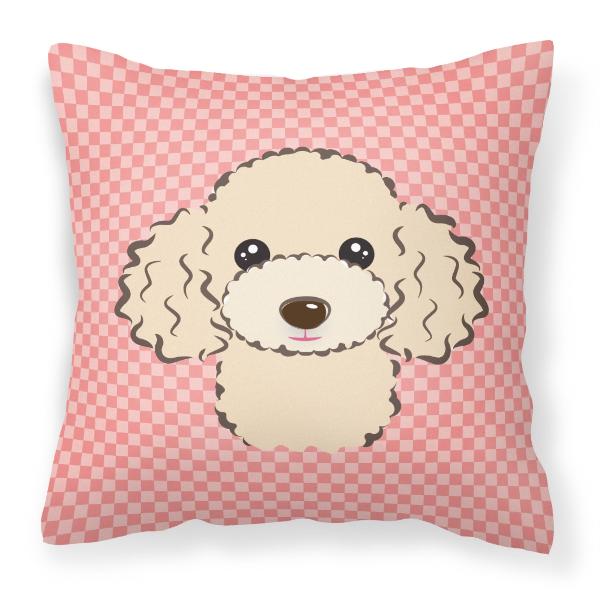 Checkerboard Pink Buff Poodle Fabric Decorative Pillow