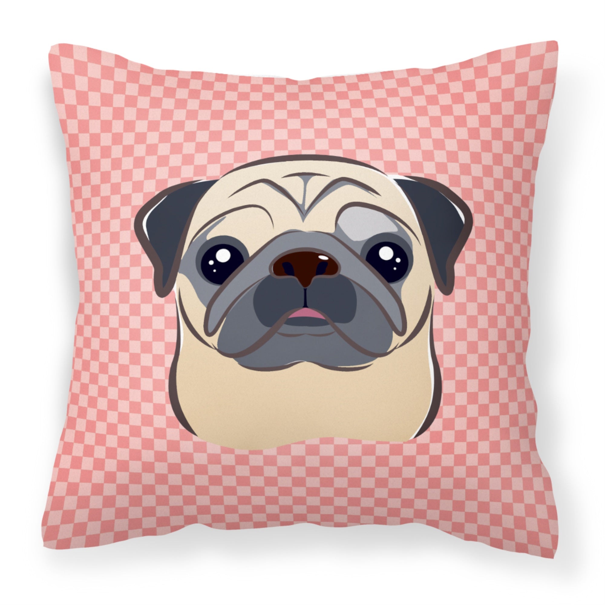 Checkerboard Pink Fawn Pug Fabric Decorative Pillow
