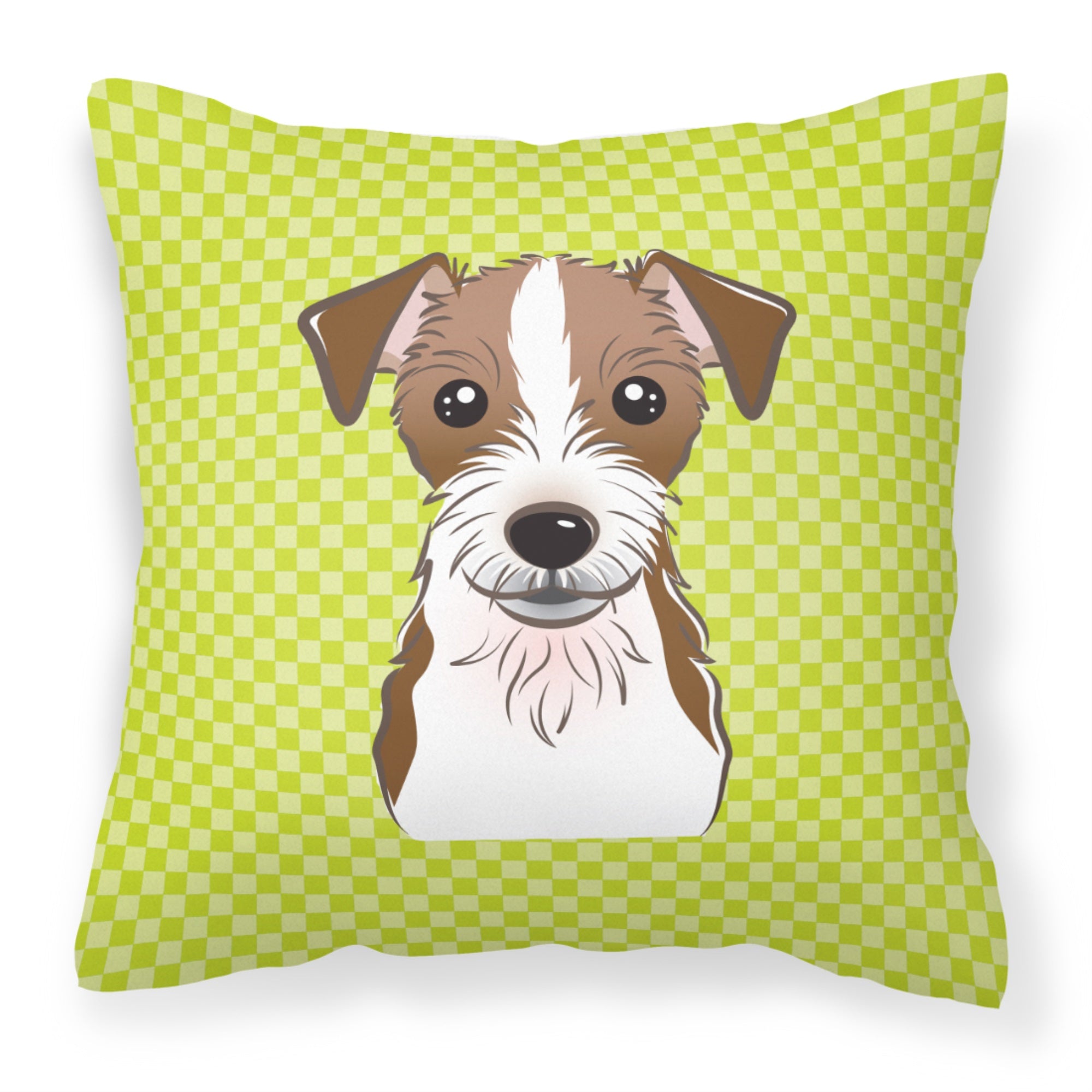 Checkerboard Lime Green Jack Russell Terrier Fabric Decorative Pillow