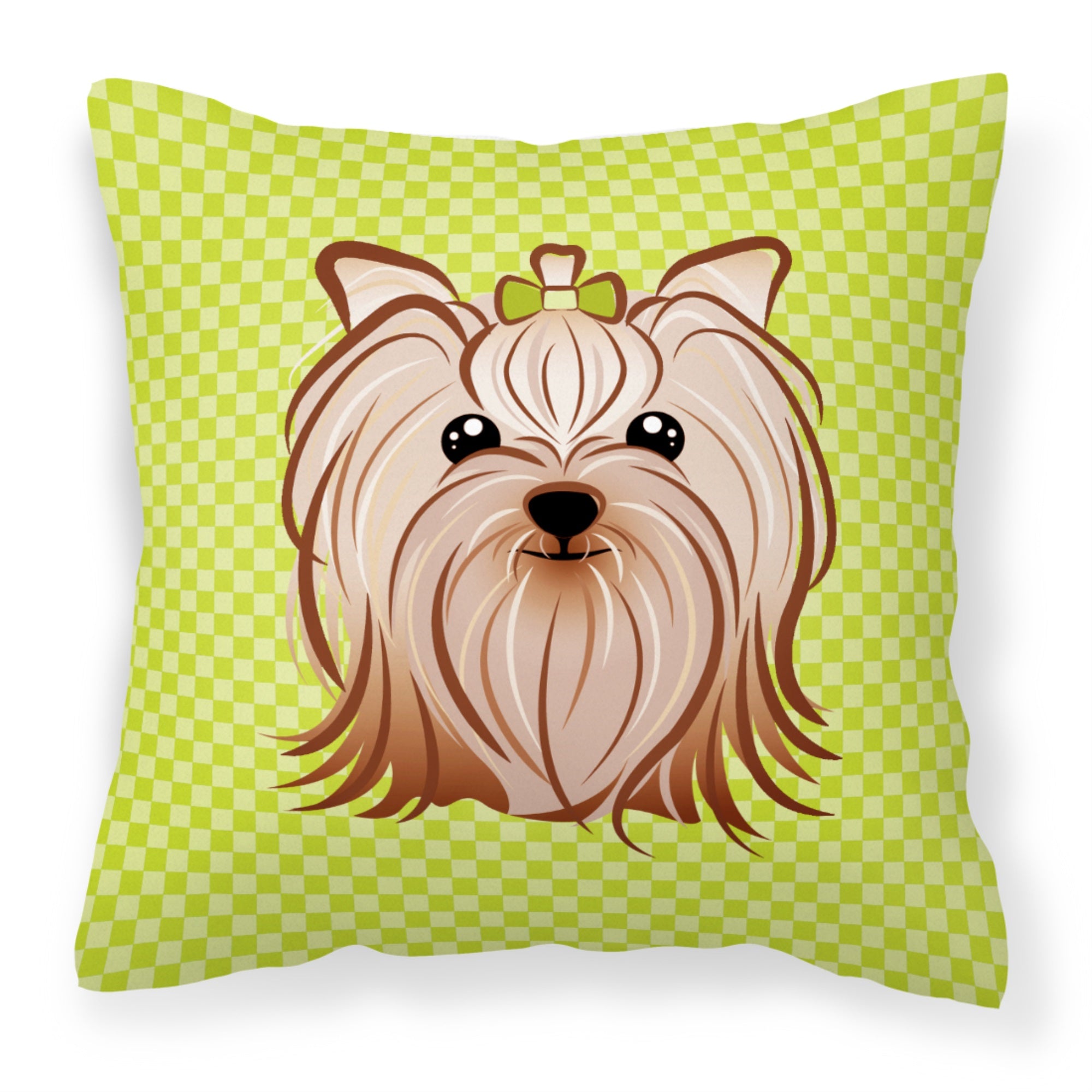 Checkerboard Lime Green Yorkie Yorkishire Terrier Fabric Decorative Pillow
