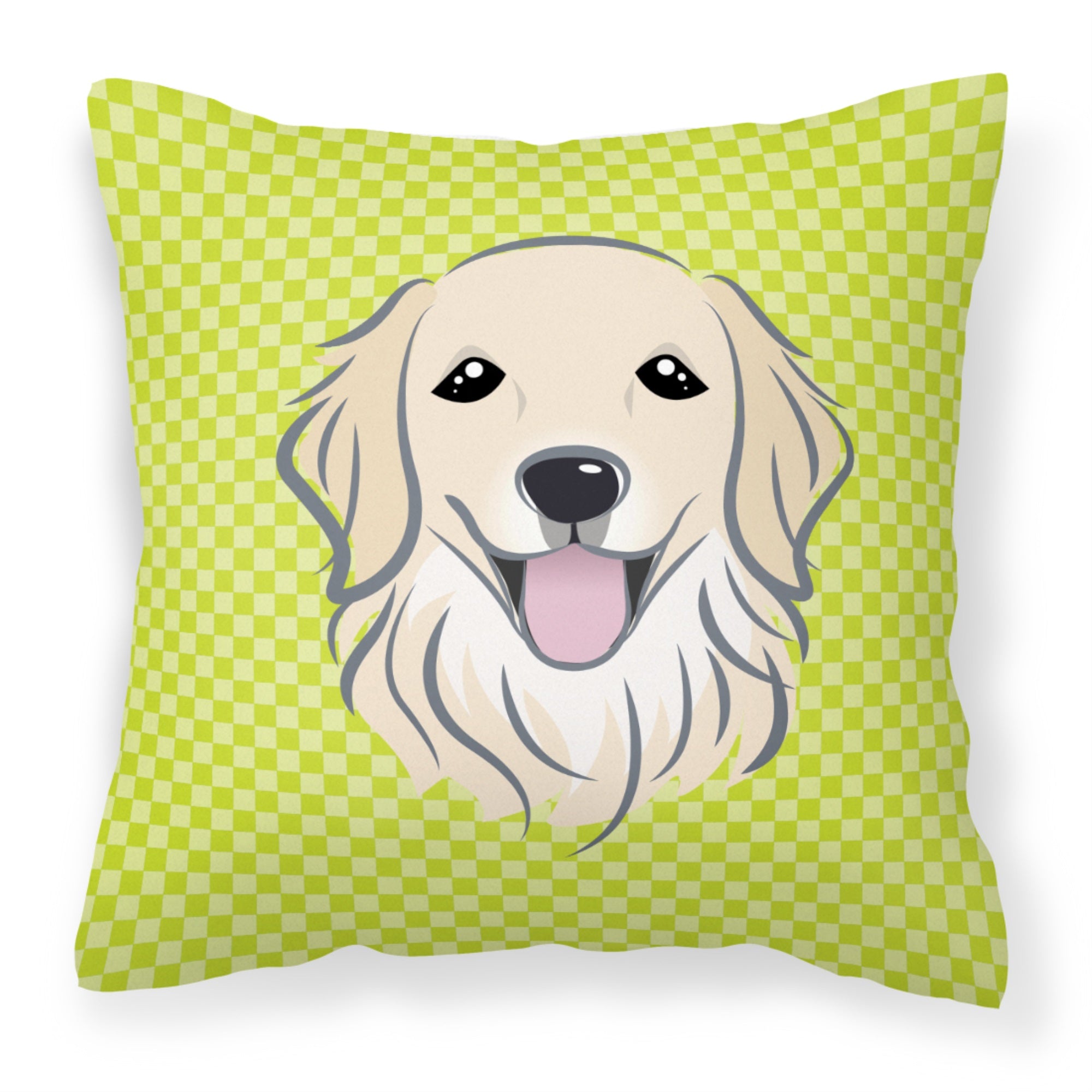 Checkerboard Lime Green Golden Retriever Fabric Decorative Pillow