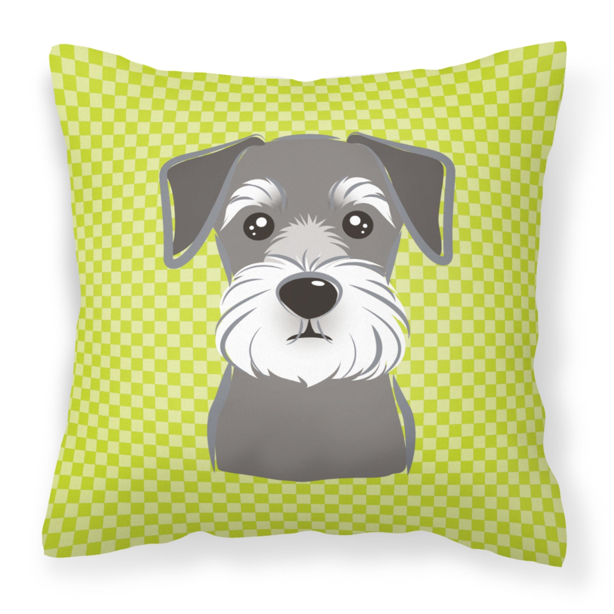 Checkerboard Lime Green Schnauzer Fabric Decorative Pillow