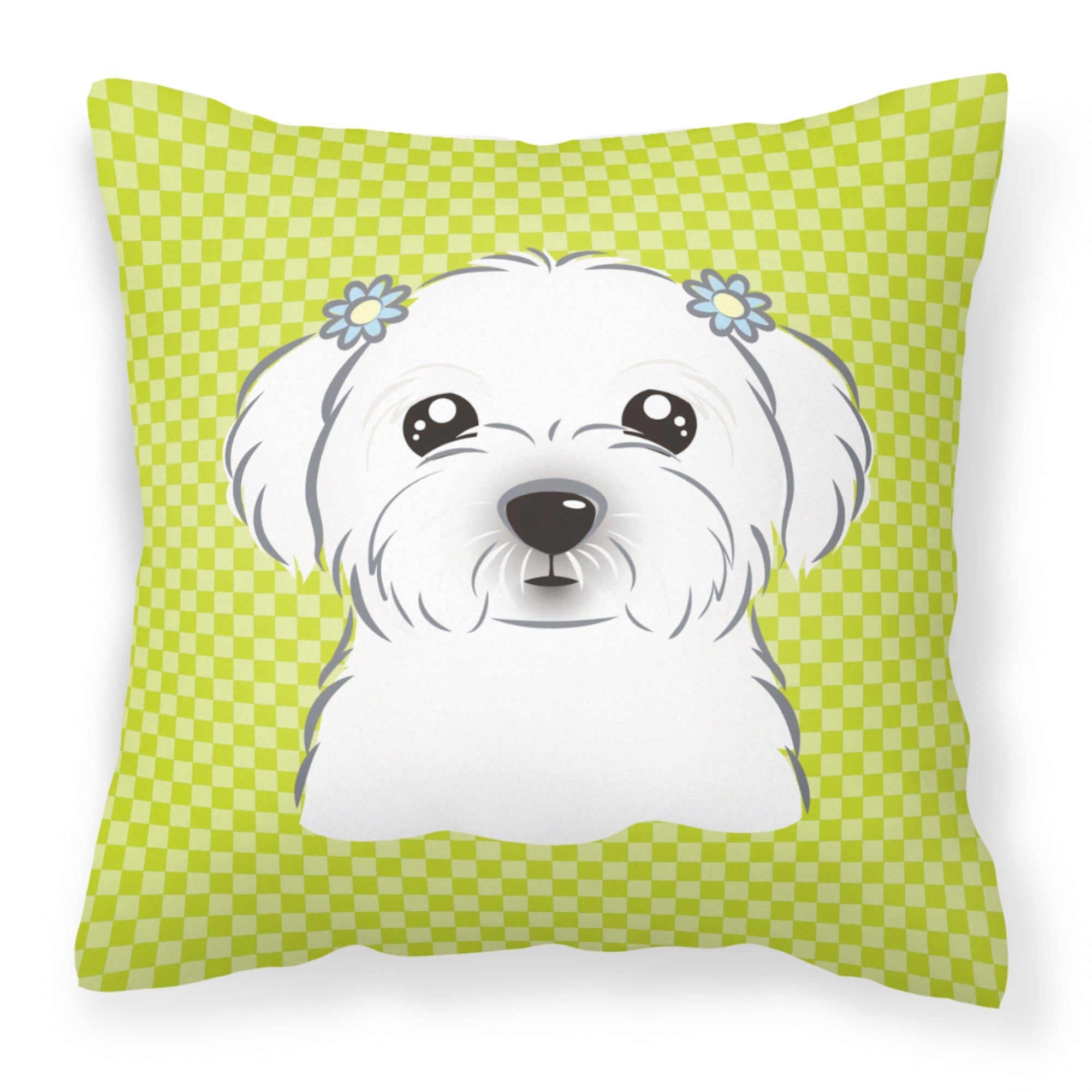 Checkerboard Lime Green Maltese Fabric Decorative Pillow