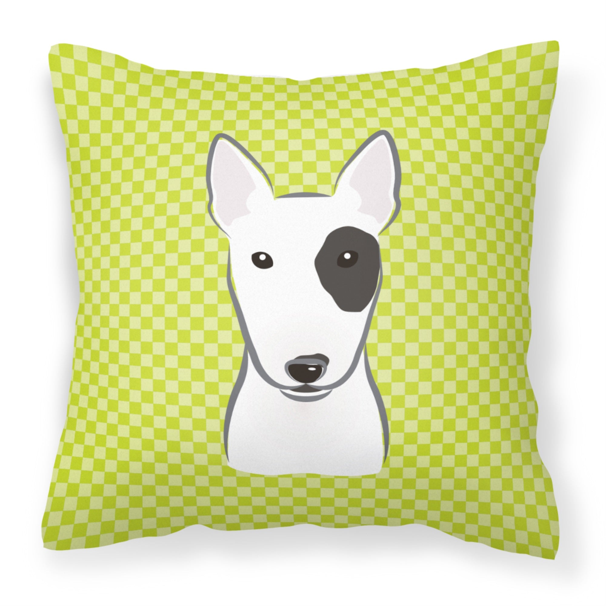 Checkerboard Lime Green Bull Terrier Fabric Decorative Pillow