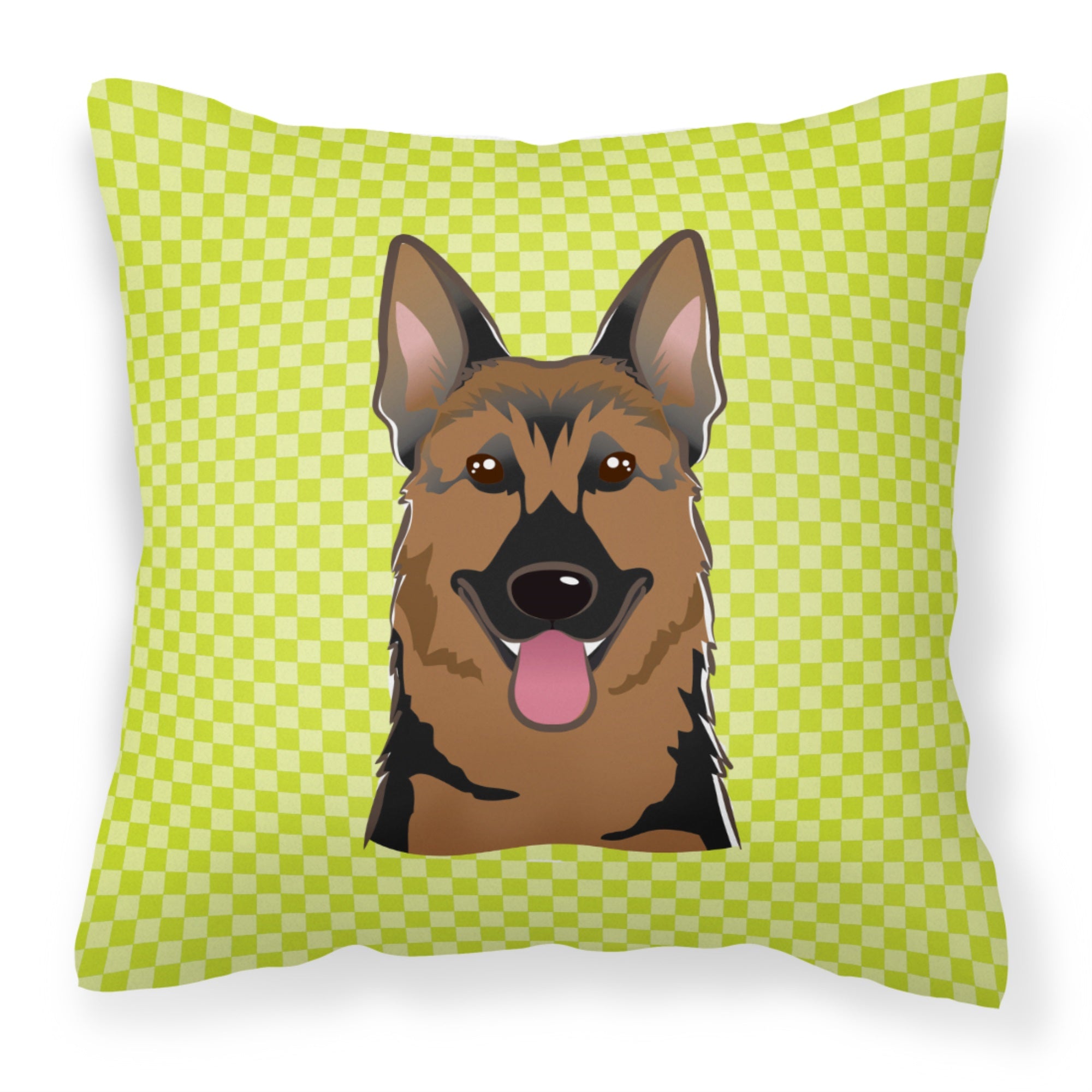 Checkerboard Lime Green German Shepherd Fabric Decorative Pillow