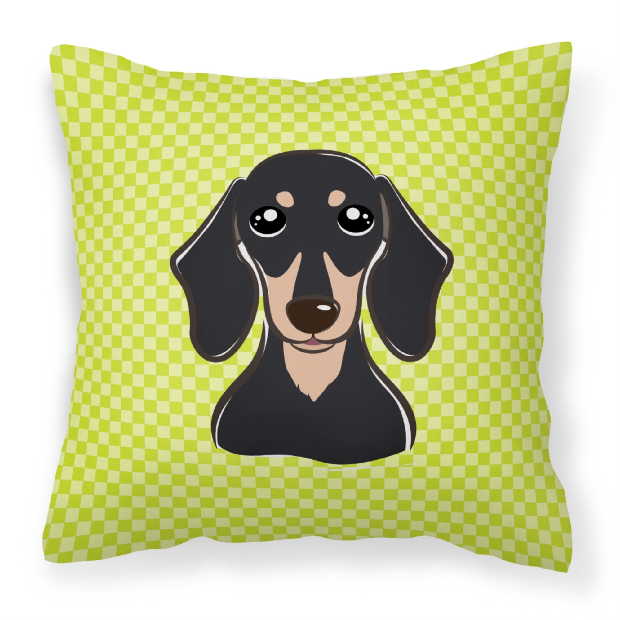 Checkerboard Lime Green Smooth Black And Tan Dachshund Fabric Decorative Pillow