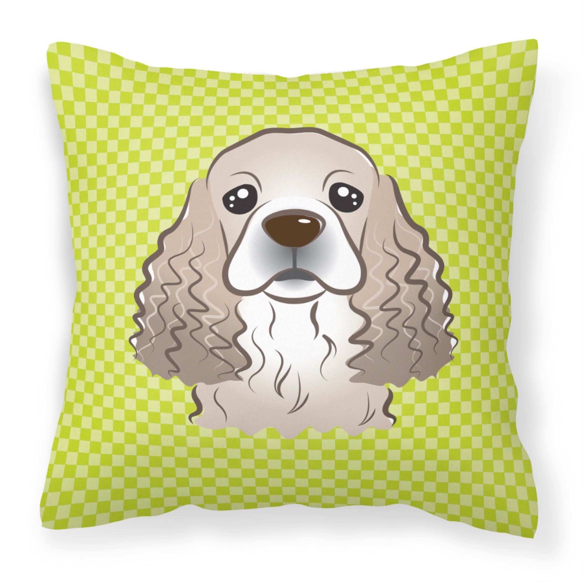 Checkerboard Lime Green Cocker Spaniel Fabric Decorative Pillow