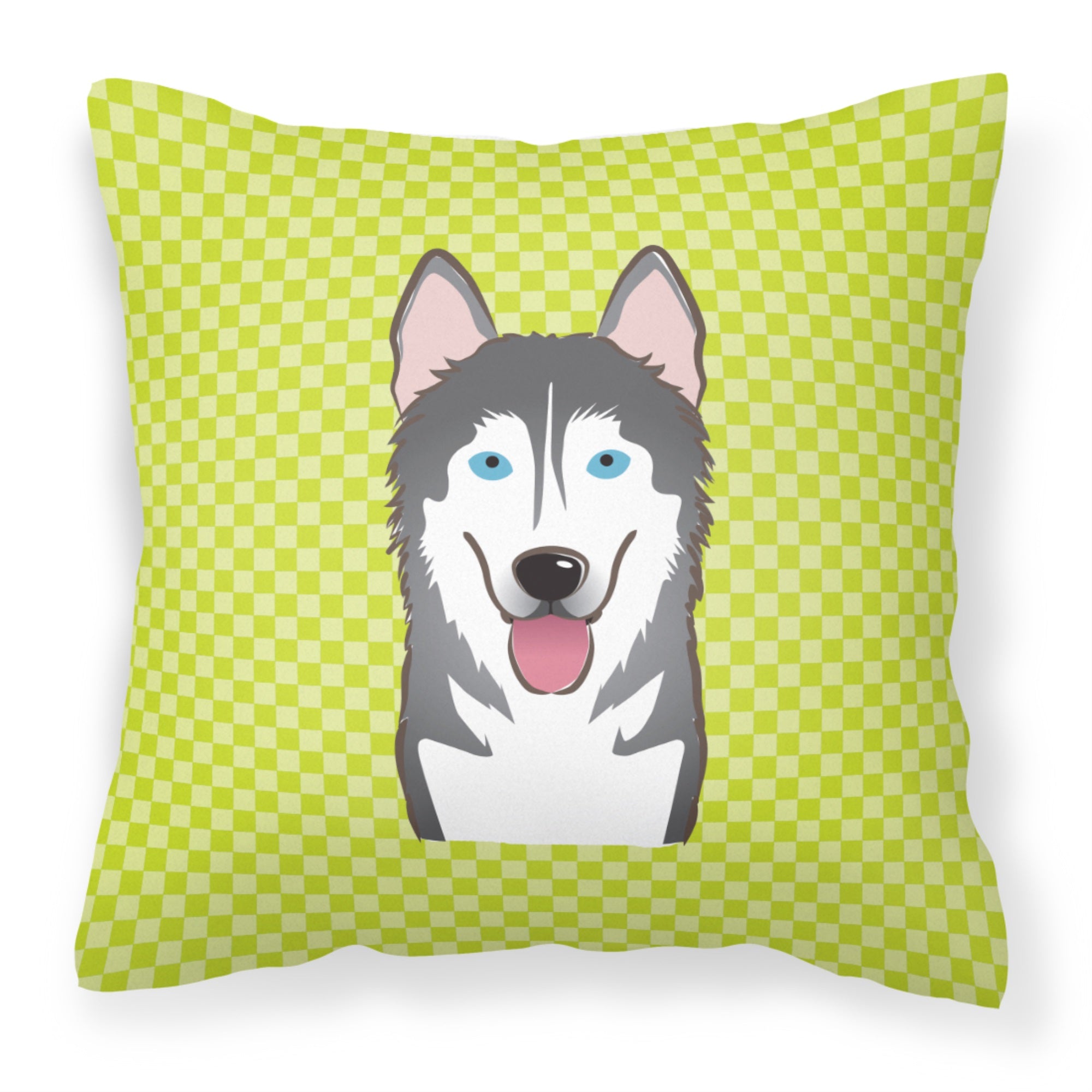 Checkerboard Lime Green Alaskan Malamute Fabric Decorative Pillow