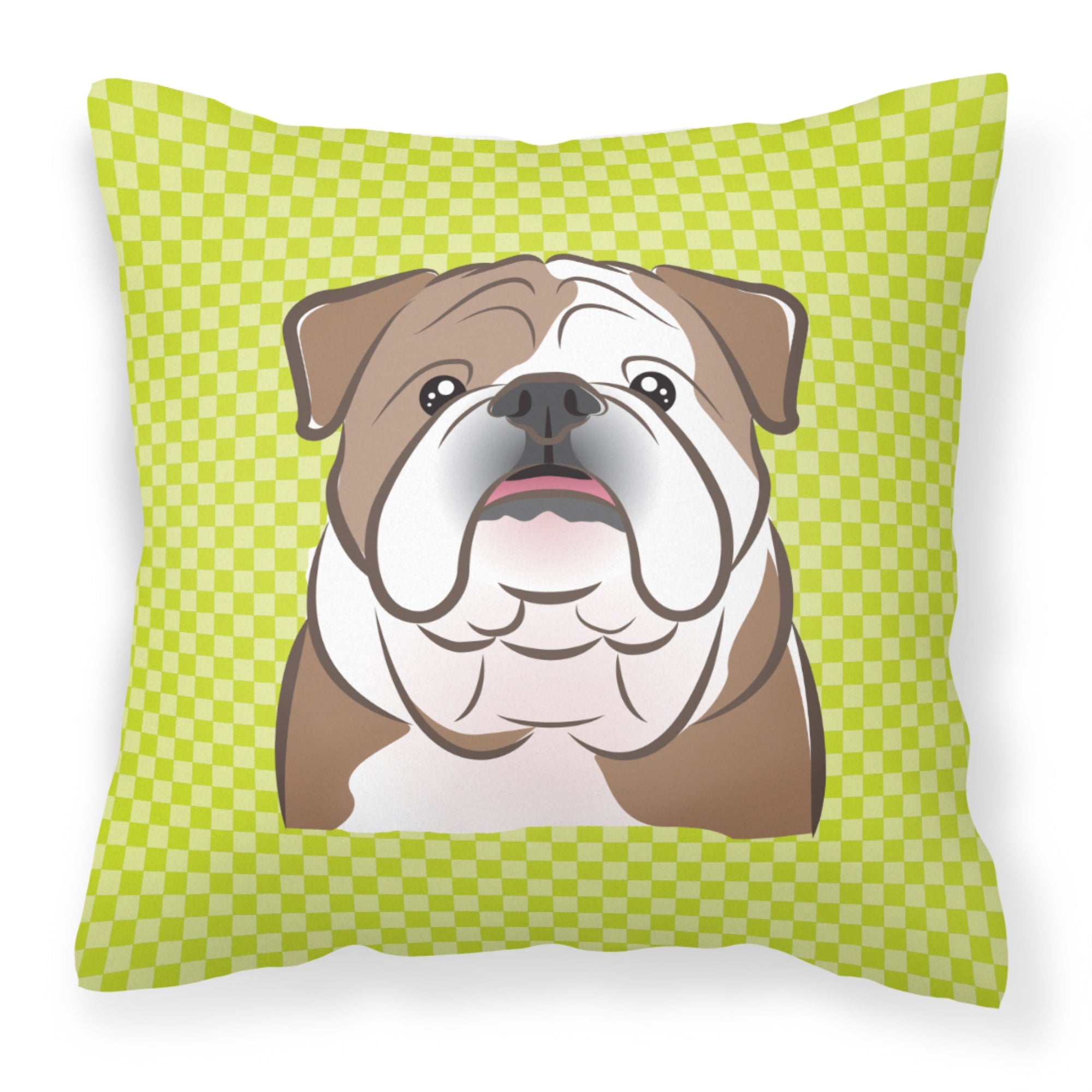 Checkerboard Lime Green English Bulldog  Fabric Decorative Pillow