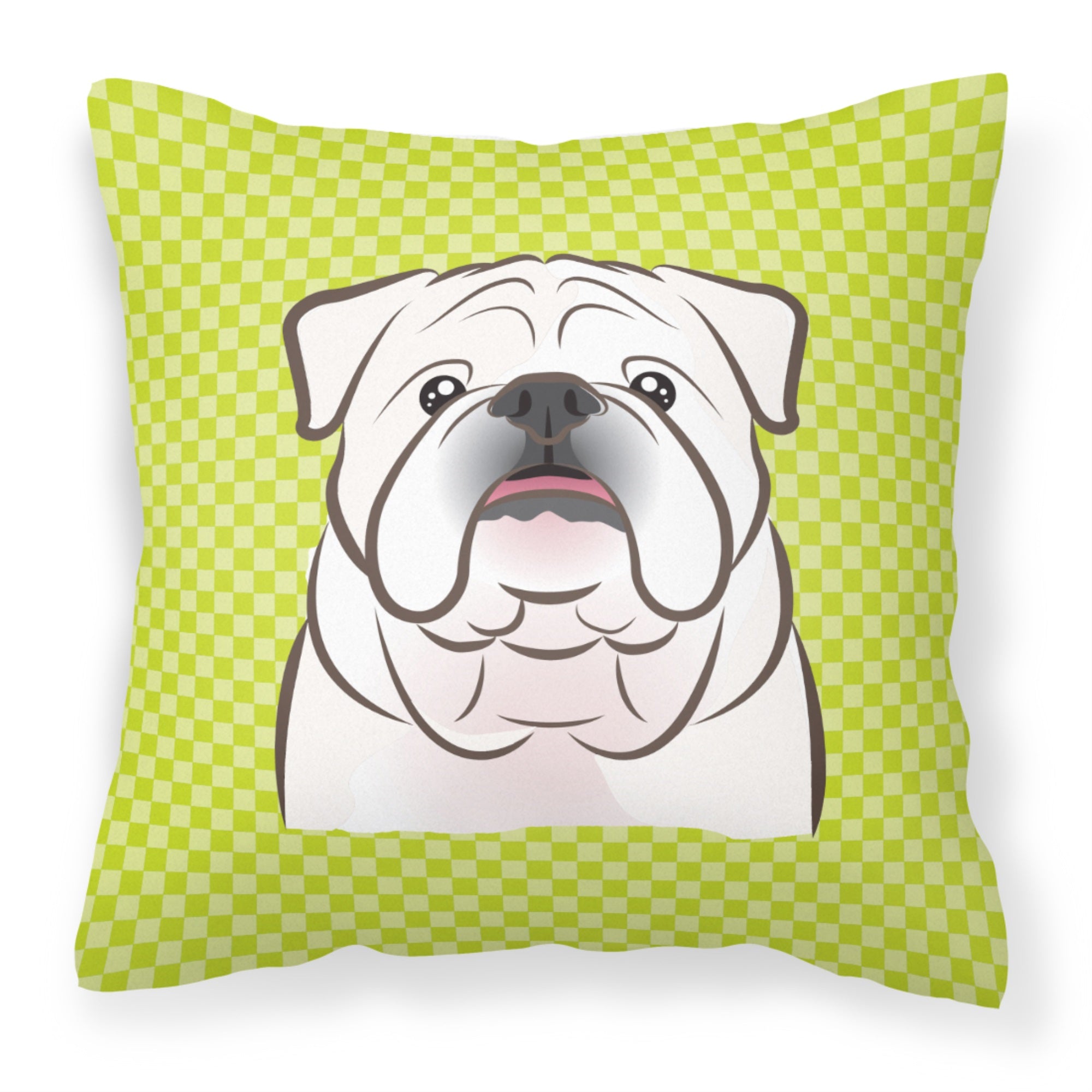 Checkerboard Lime Green White English Bulldog  Fabric Decorative Pillow