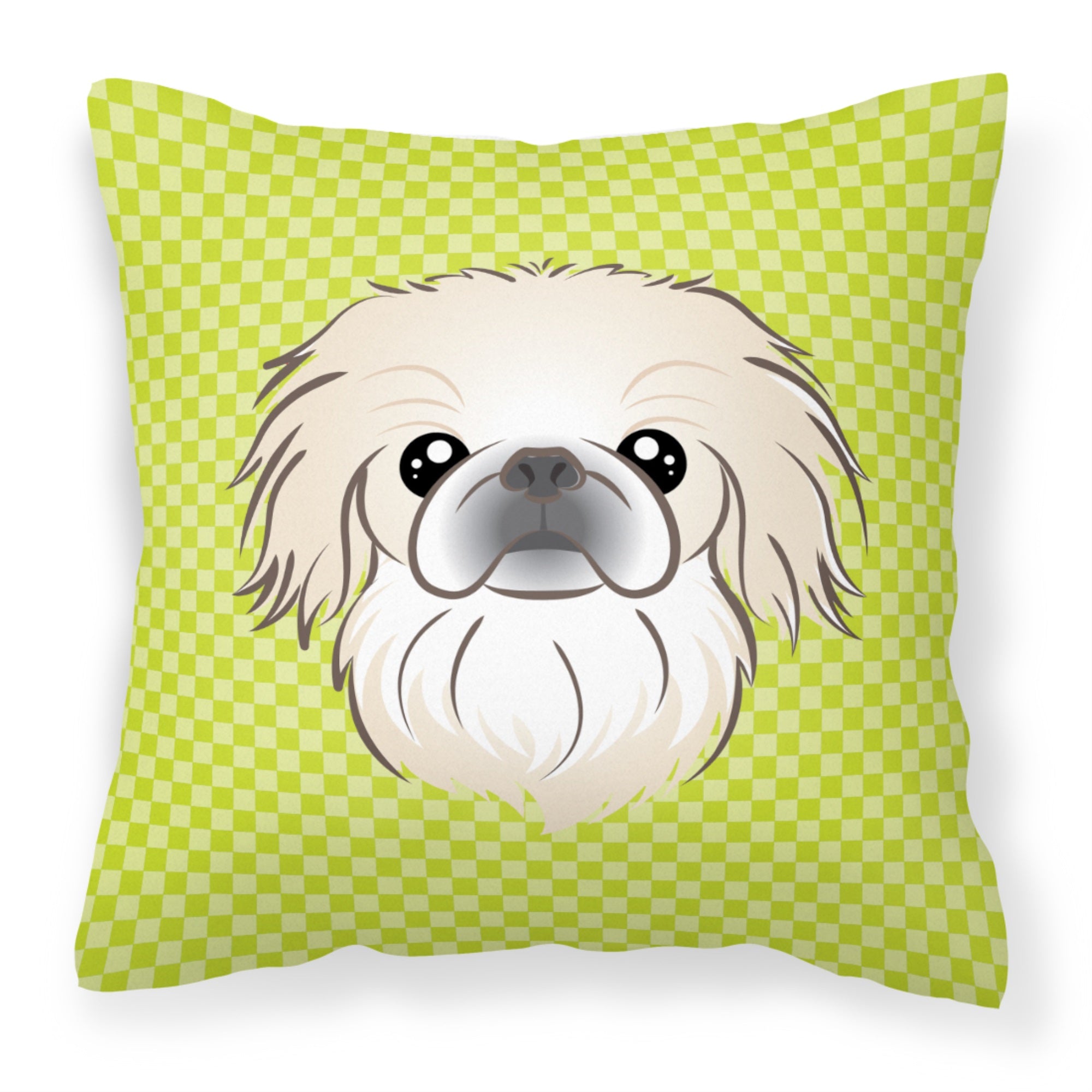 Checkerboard Lime Green Pekingese Fabric Decorative Pillow