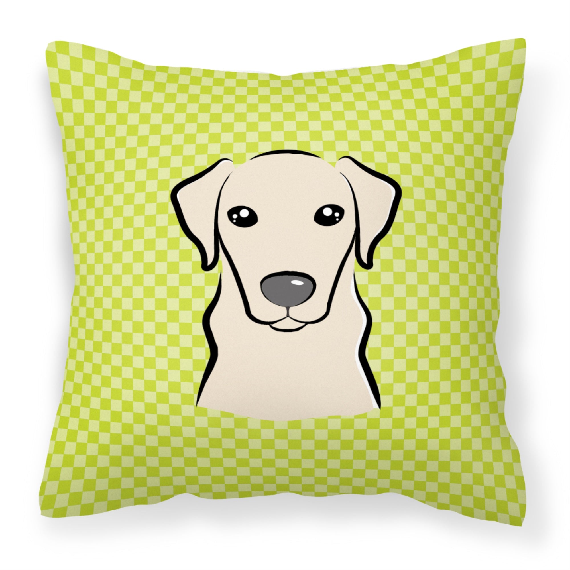 Checkerboard Lime Green Yellow Labrador Fabric Decorative Pillow