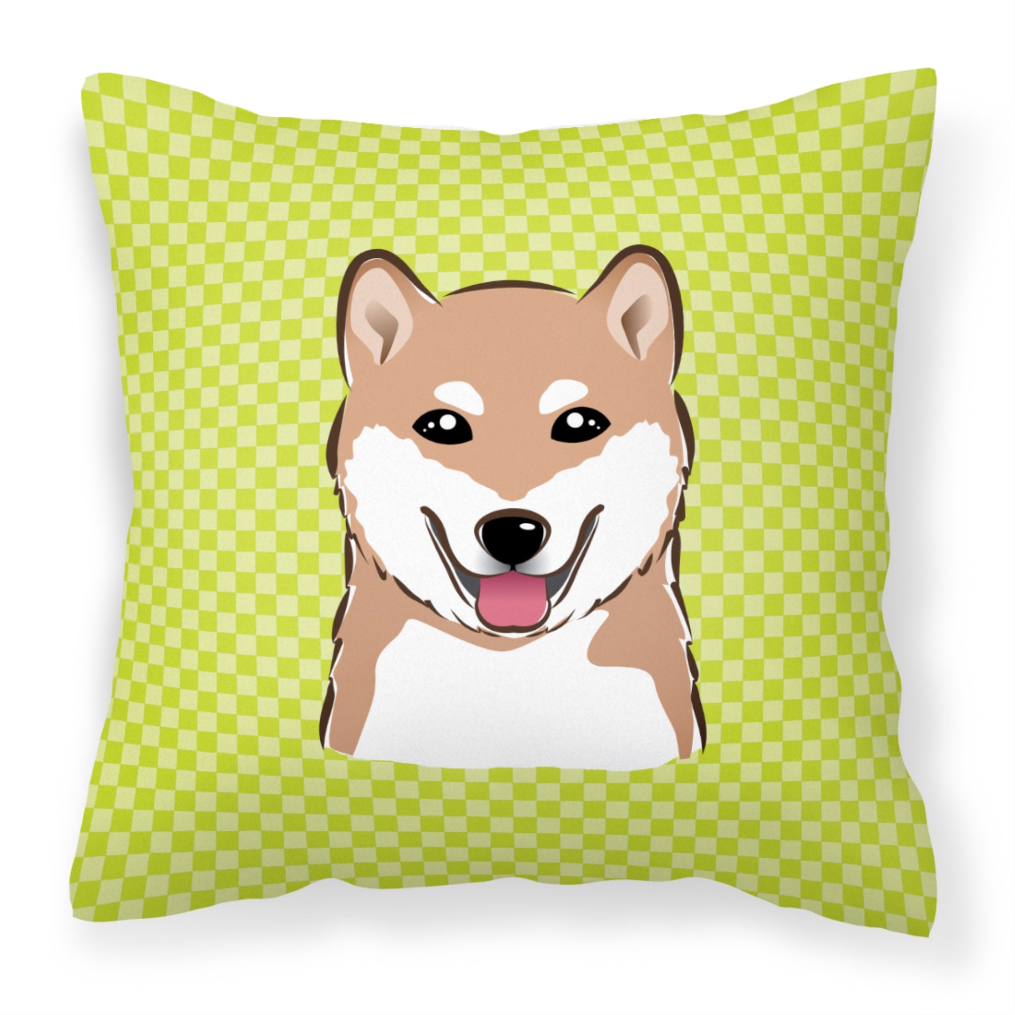 Checkerboard Lime Green Shiba Inu Fabric Decorative Pillow