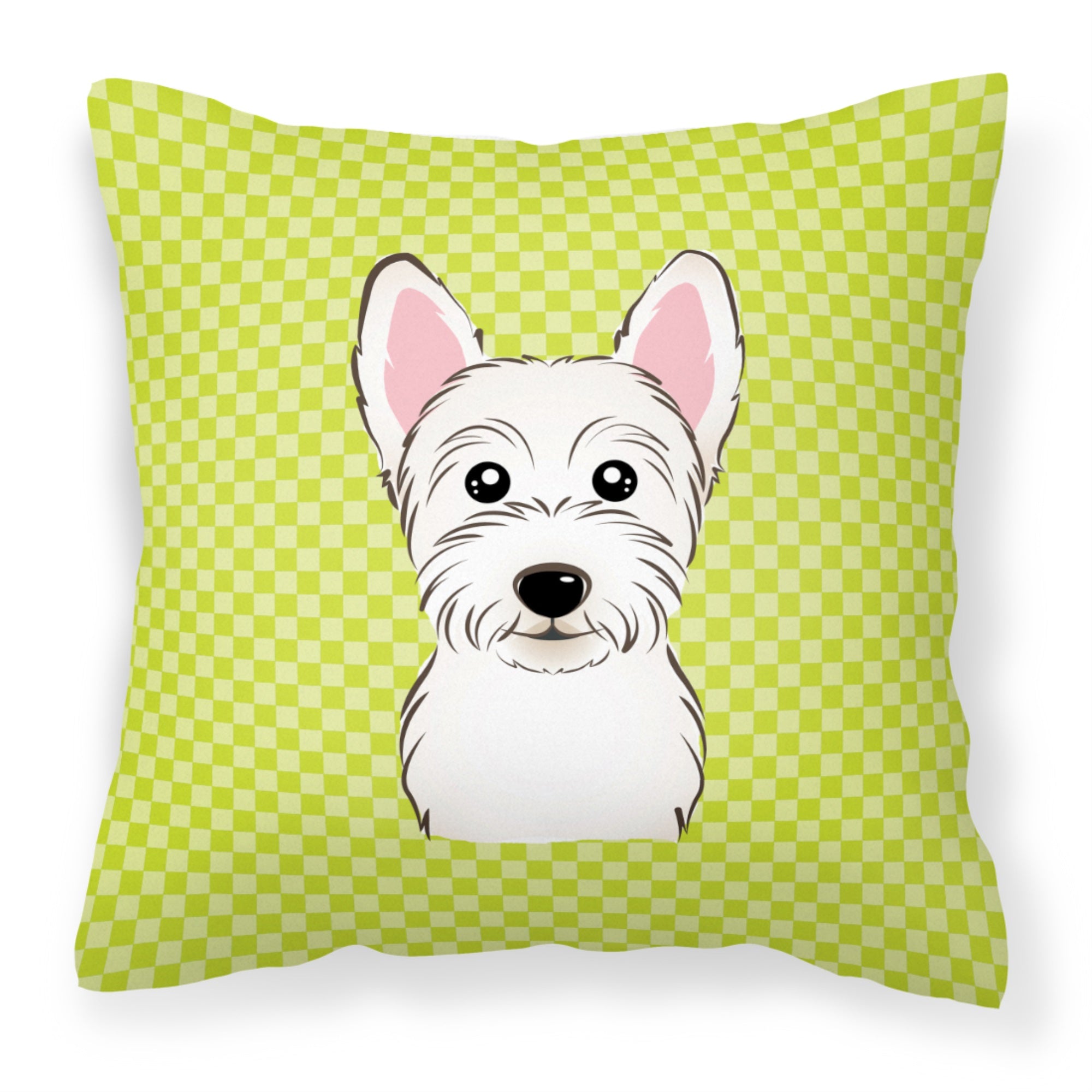 Checkerboard Lime Green Westie Fabric Decorative Pillow