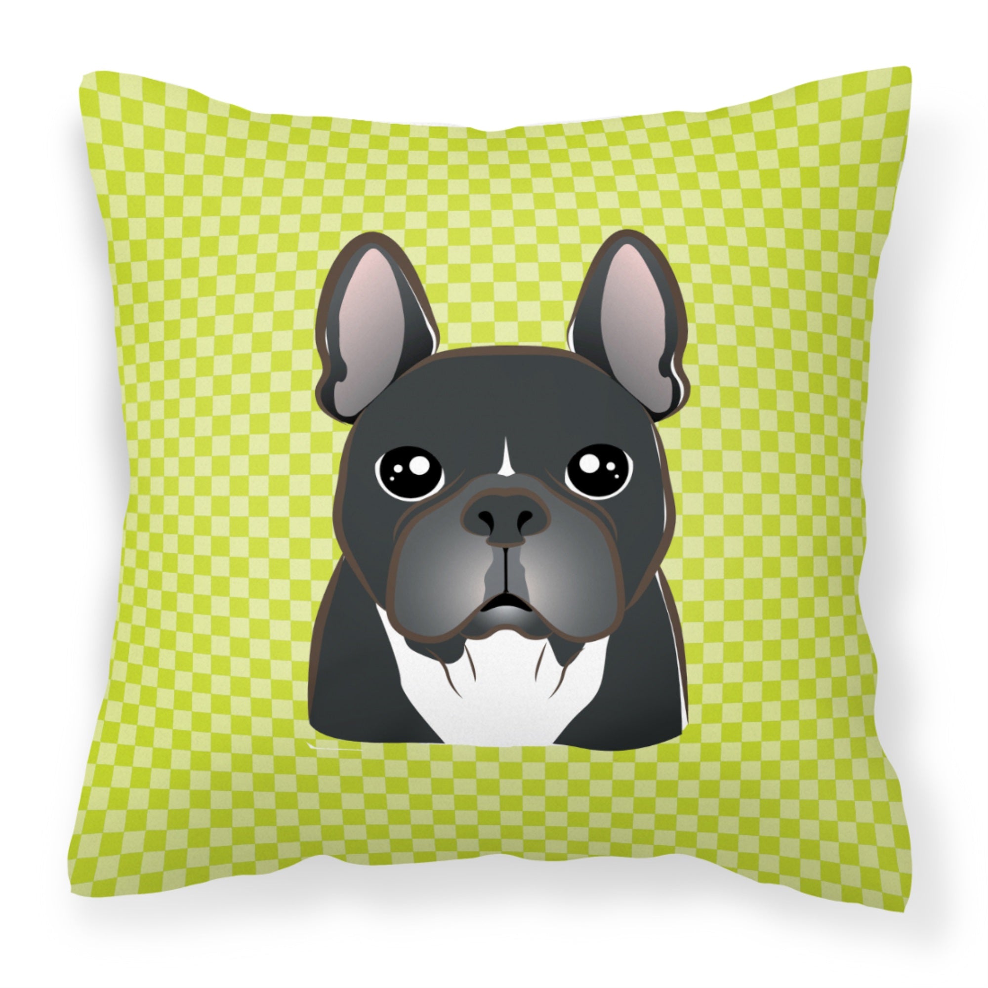 Checkerboard Lime Green French Bulldog Fabric Decorative Pillow