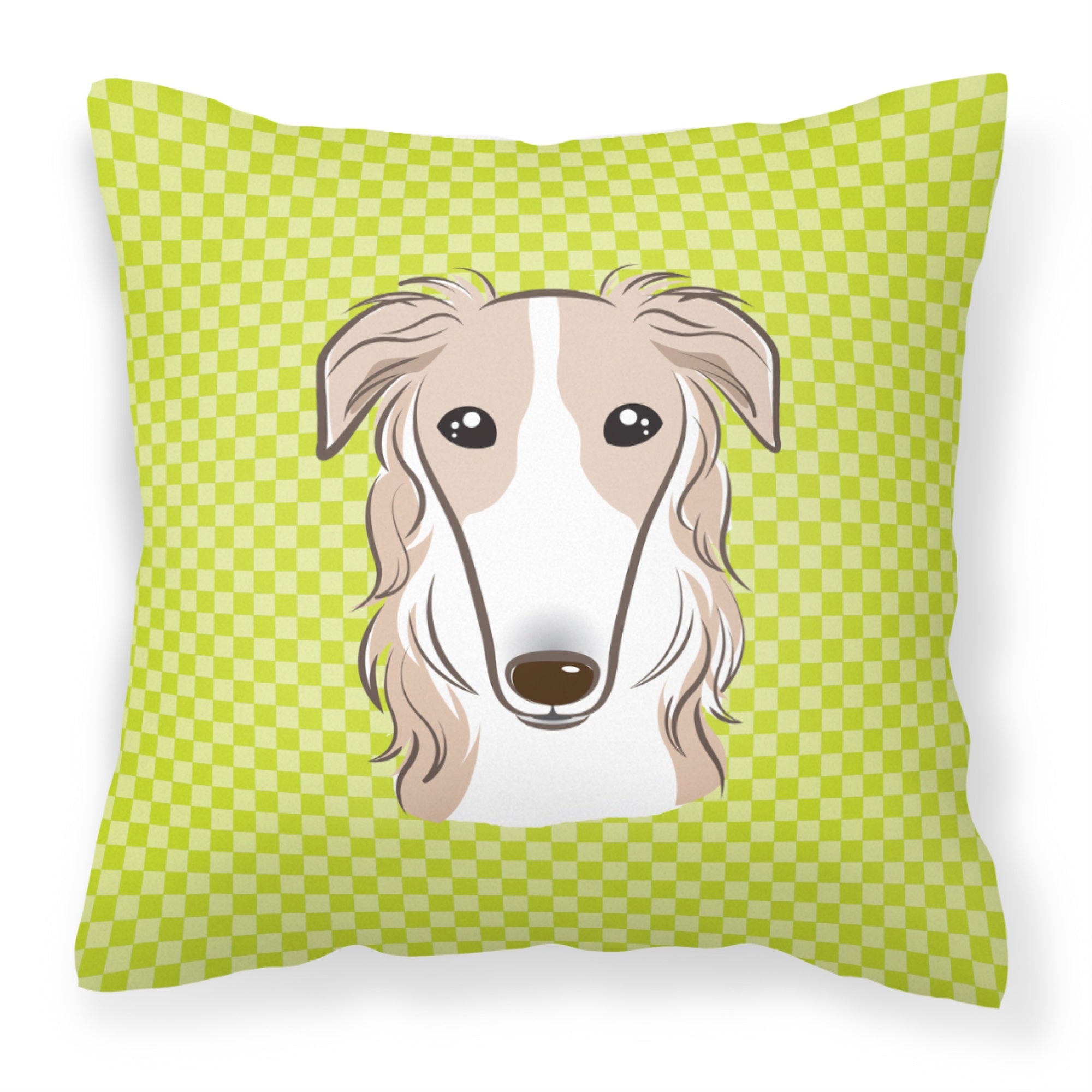 Checkerboard Lime Green Borzoi Fabric Decorative Pillow