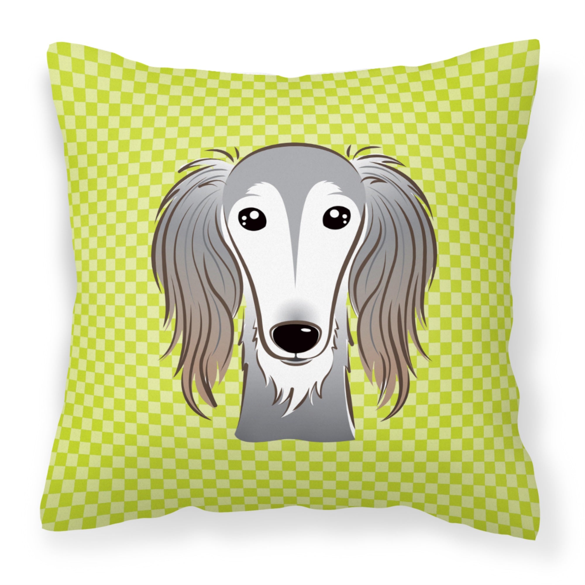 Checkerboard Lime Green Saluki Fabric Decorative Pillow