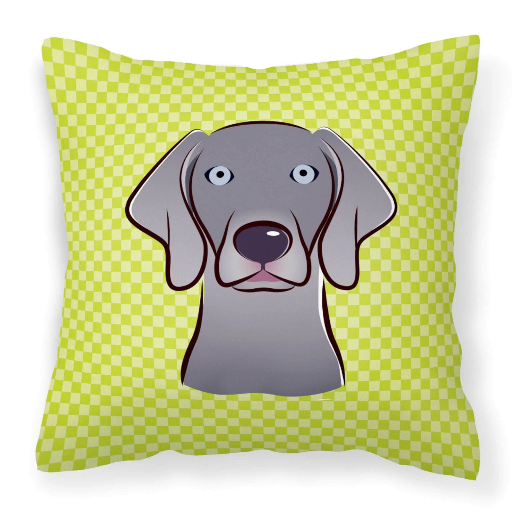 Checkerboard Lime Green Weimaraner Fabric Decorative Pillow