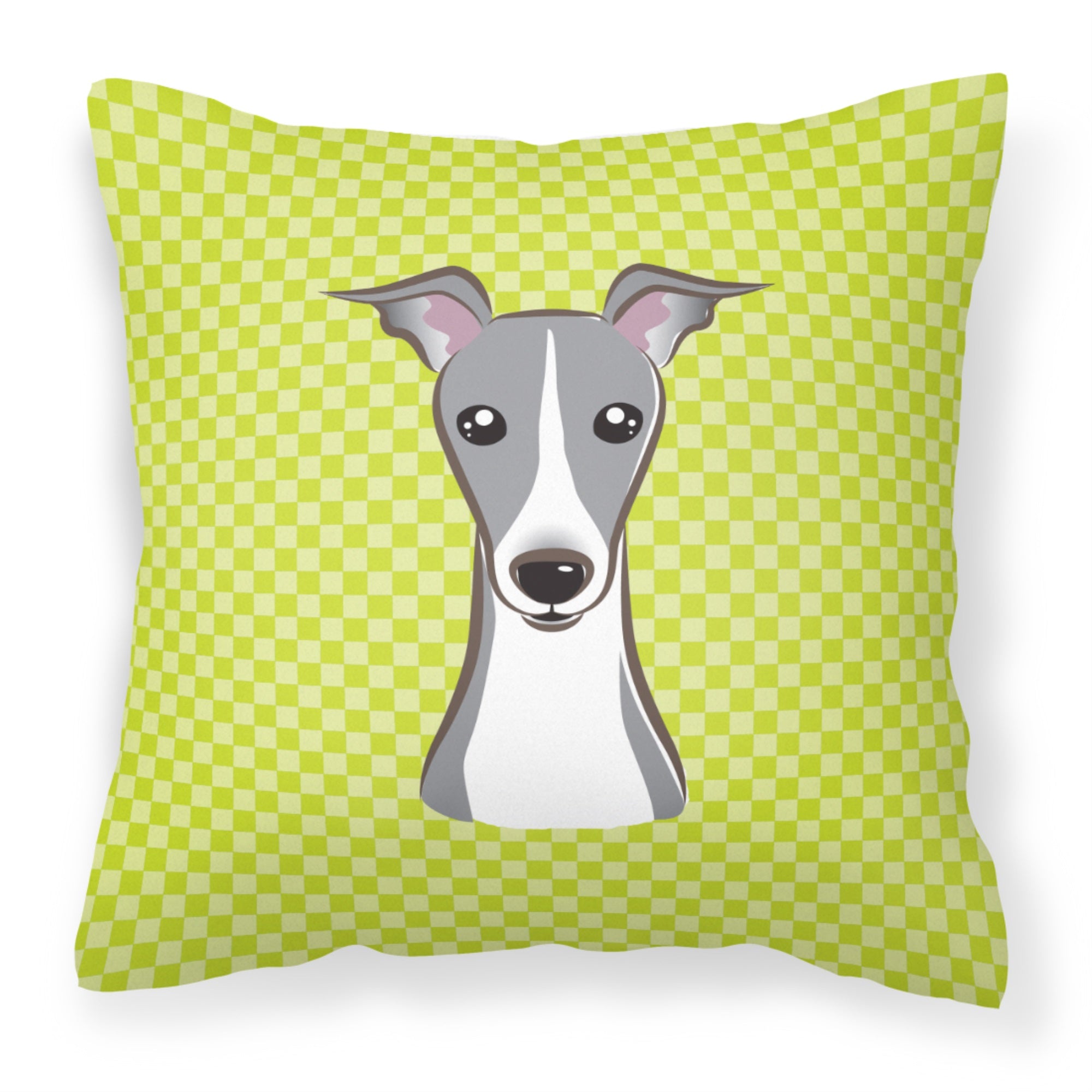 Checkerboard Lime Green Italian Greyhound Fabric Decorative Pillow