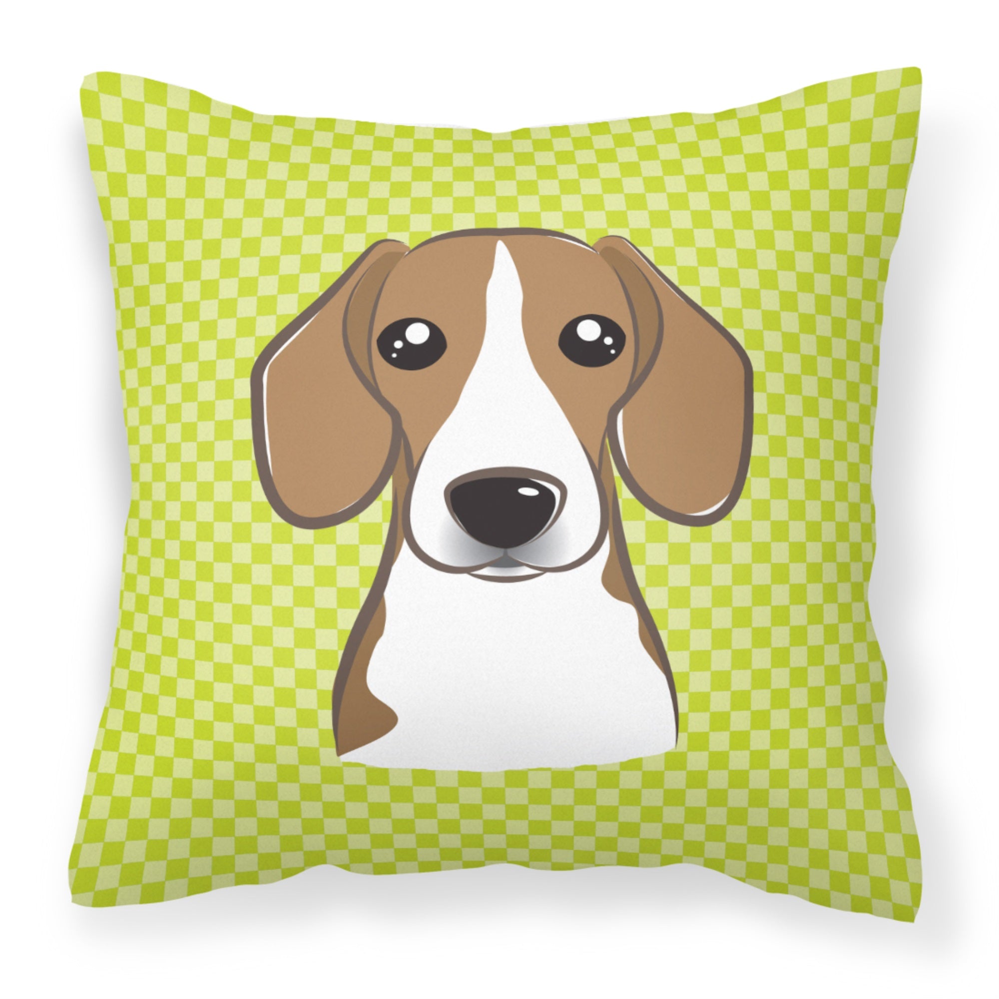 Checkerboard Lime Green Beagle Fabric Decorative Pillow
