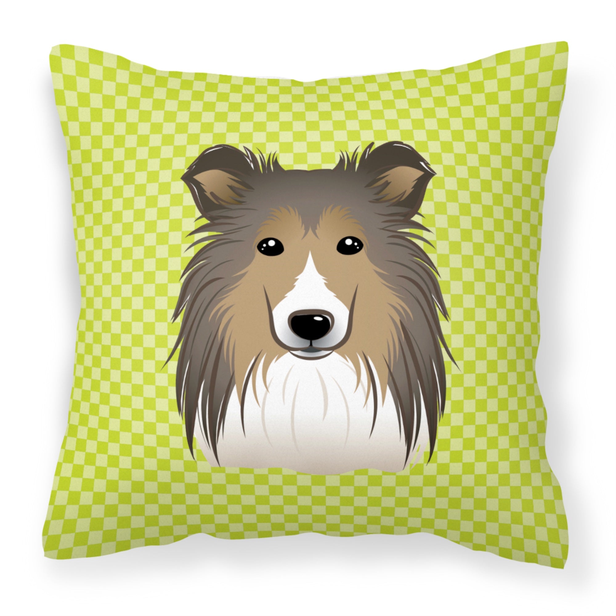 Checkerboard Lime Green Sheltie Fabric Decorative Pillow