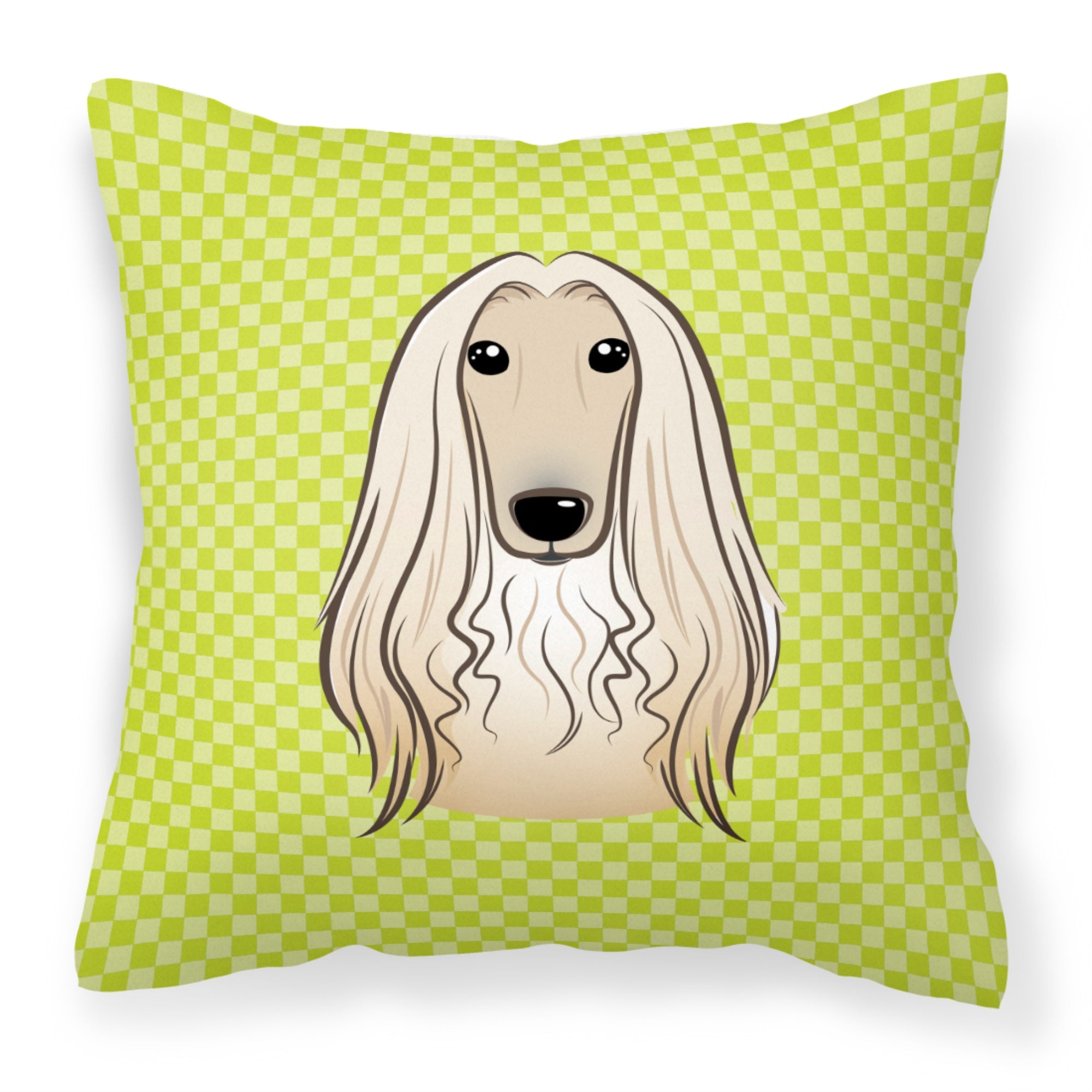 Checkerboard Lime Green Afghan Hound Fabric Decorative Pillow