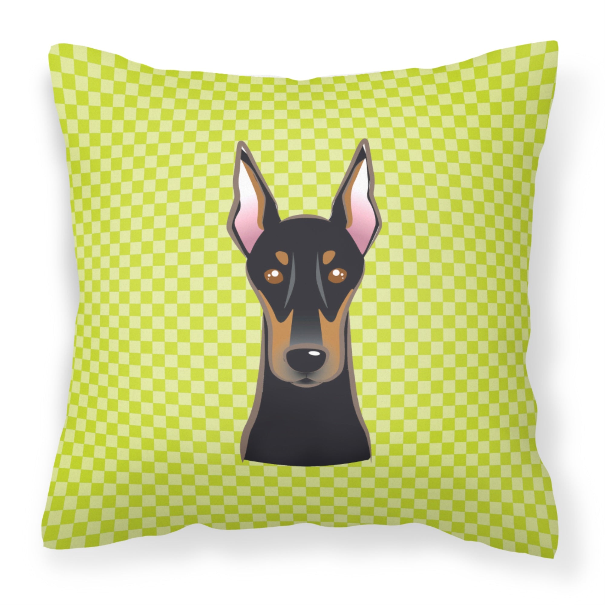 Checkerboard Lime Green Doberman Fabric Decorative Pillow