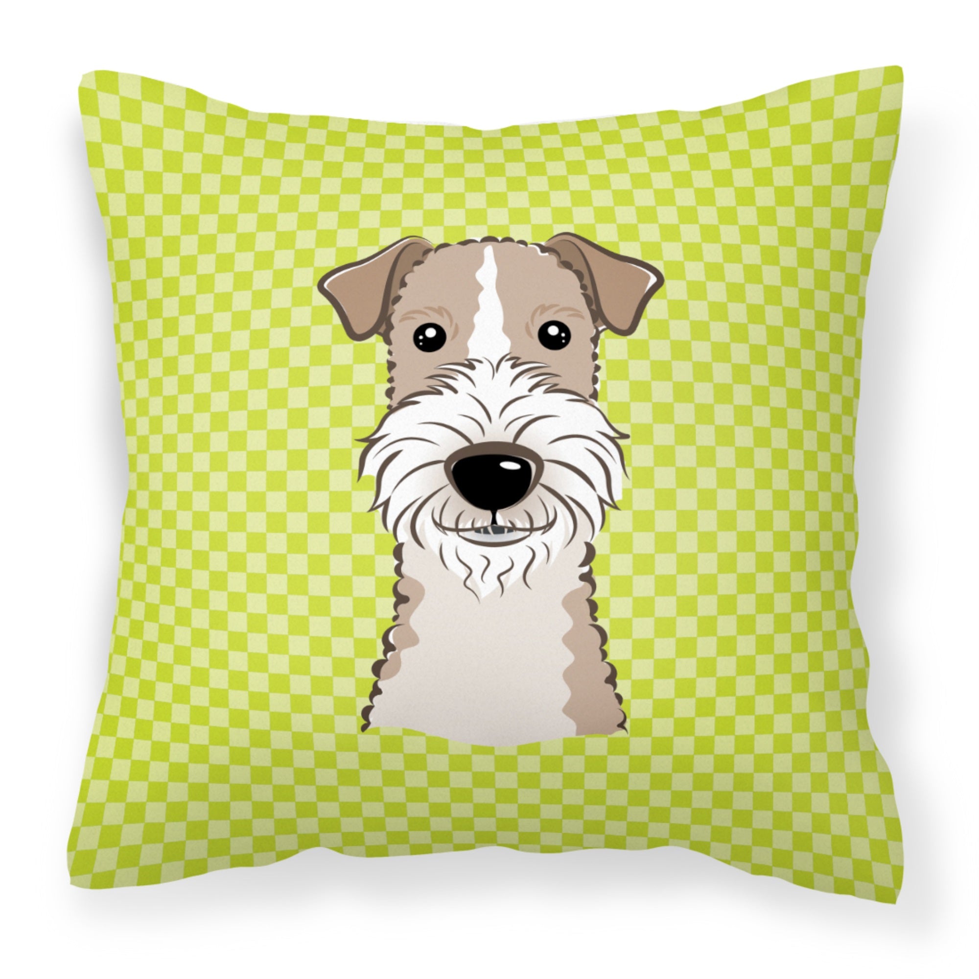 Checkerboard Lime Green Wire Haired Fox Terrier Fabric Decorative Pillow