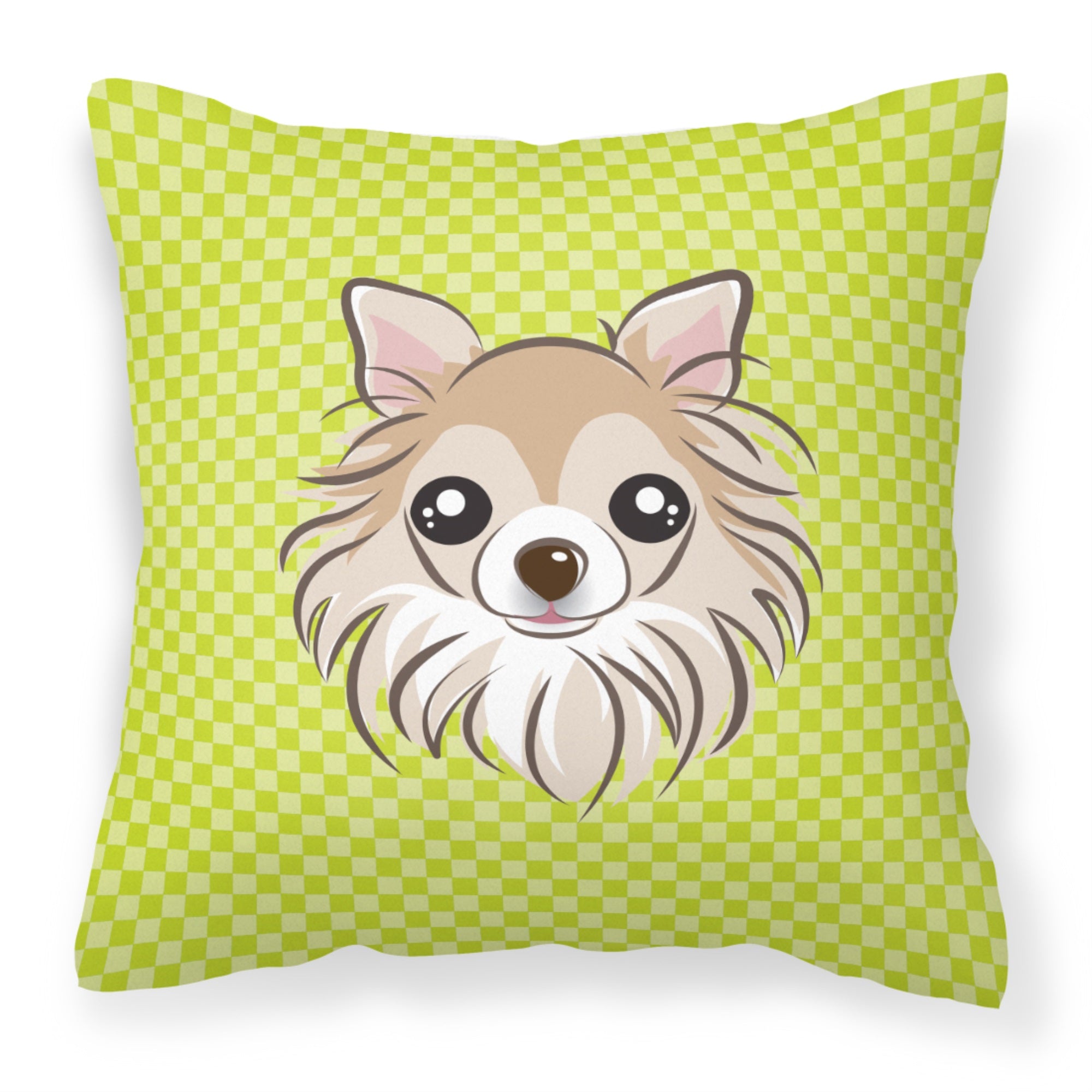 Checkerboard Lime Green Chihuahua Fabric Decorative Pillow