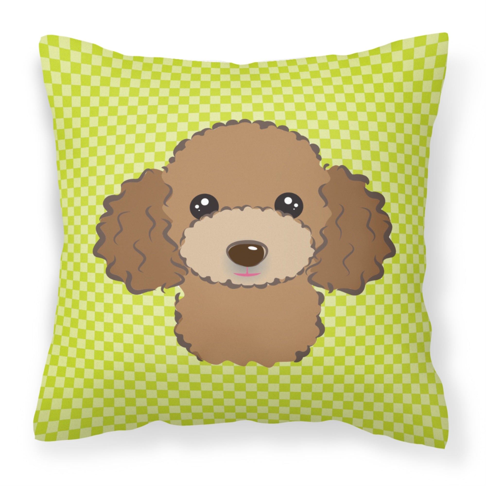 Checkerboard Lime Green Chocolate Brown Poodle Fabric Decorative Pillow