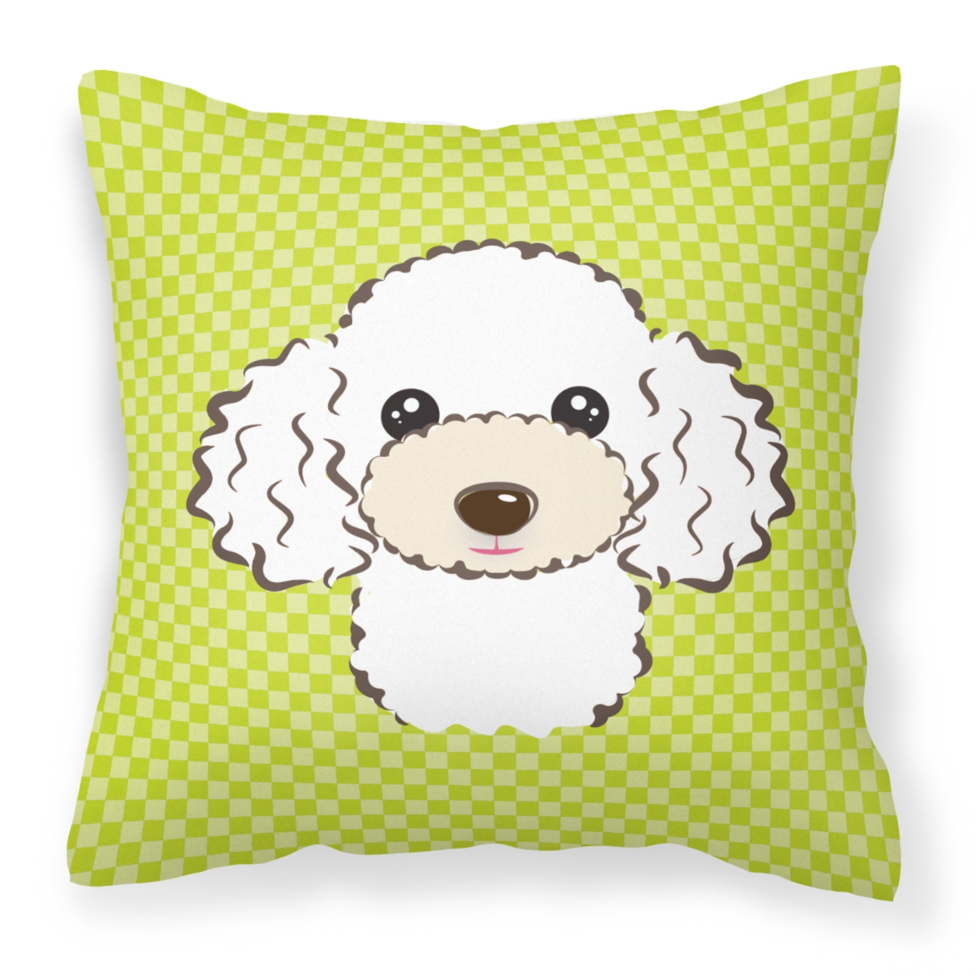 Checkerboard Lime Green White Poodle Fabric Decorative Pillow
