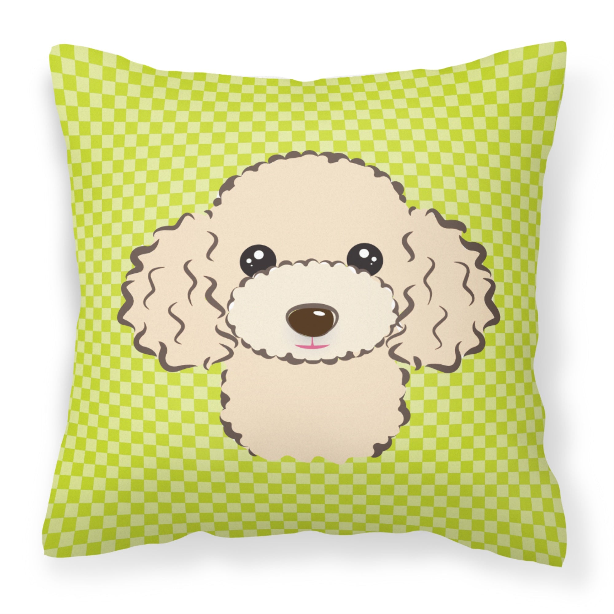 Checkerboard Lime Green Buff Poodle Fabric Decorative Pillow